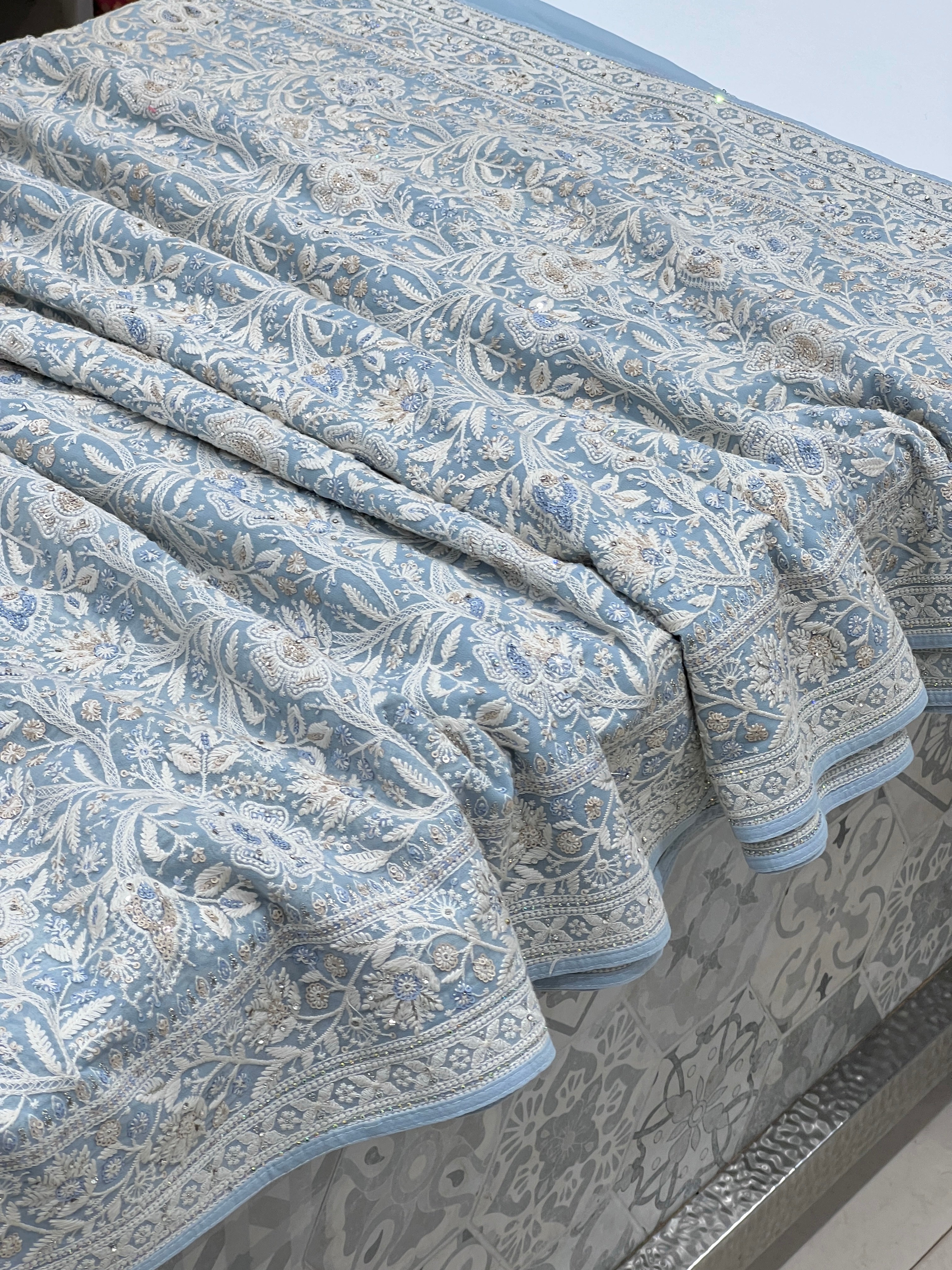 Light Blue Chikankari Saree