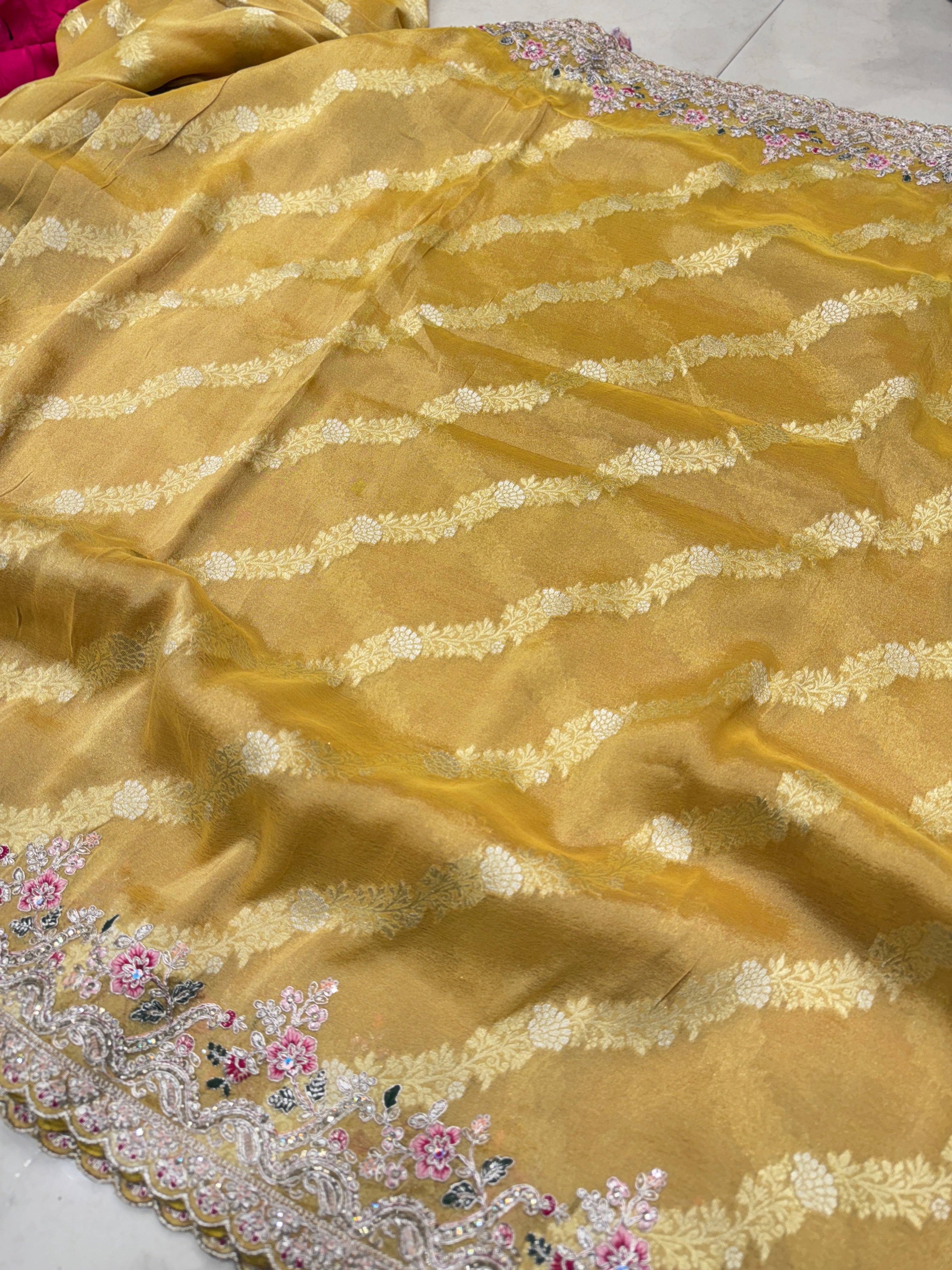 Yellow Tissue Weaved Resham Zari Embroidery Saree