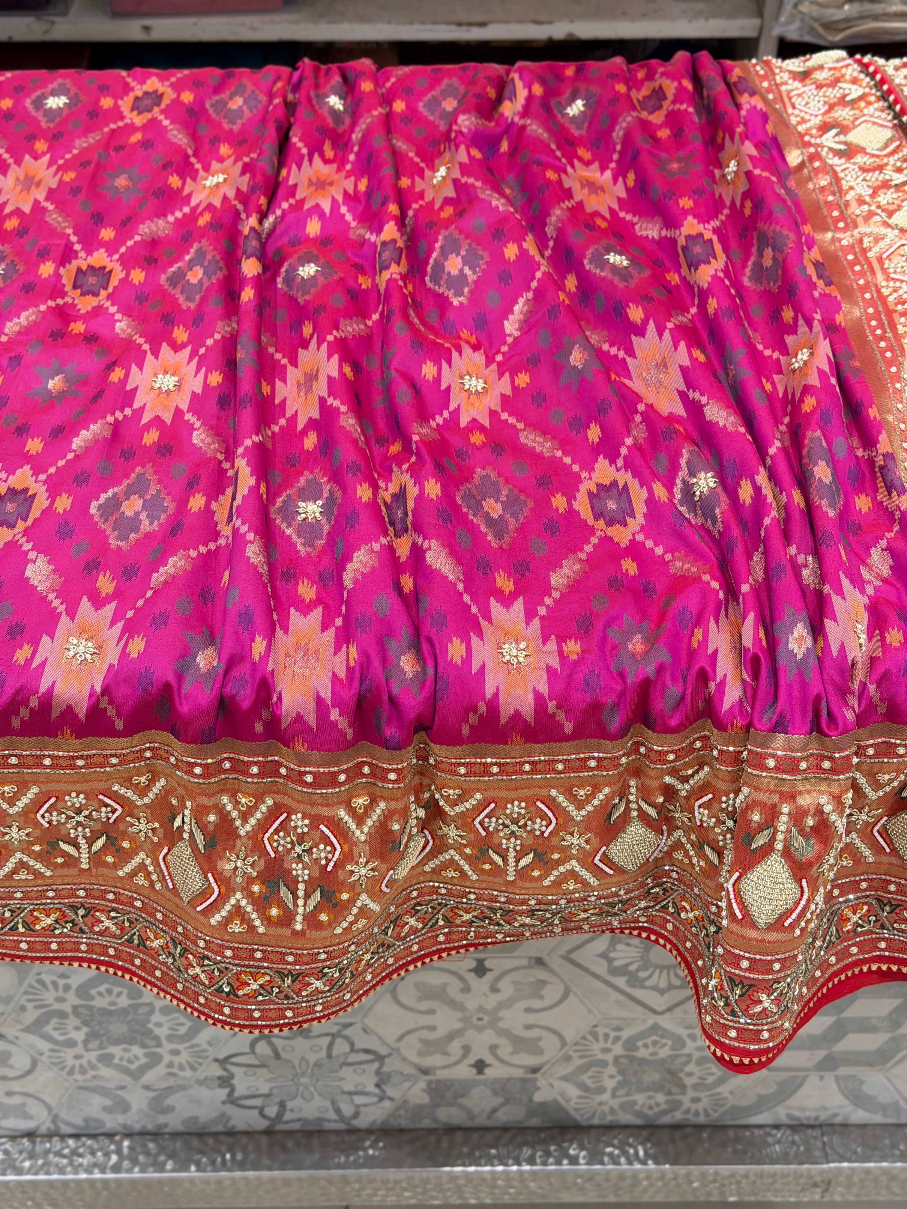 Wine Patola Zardosi Hand Embroidery Saree