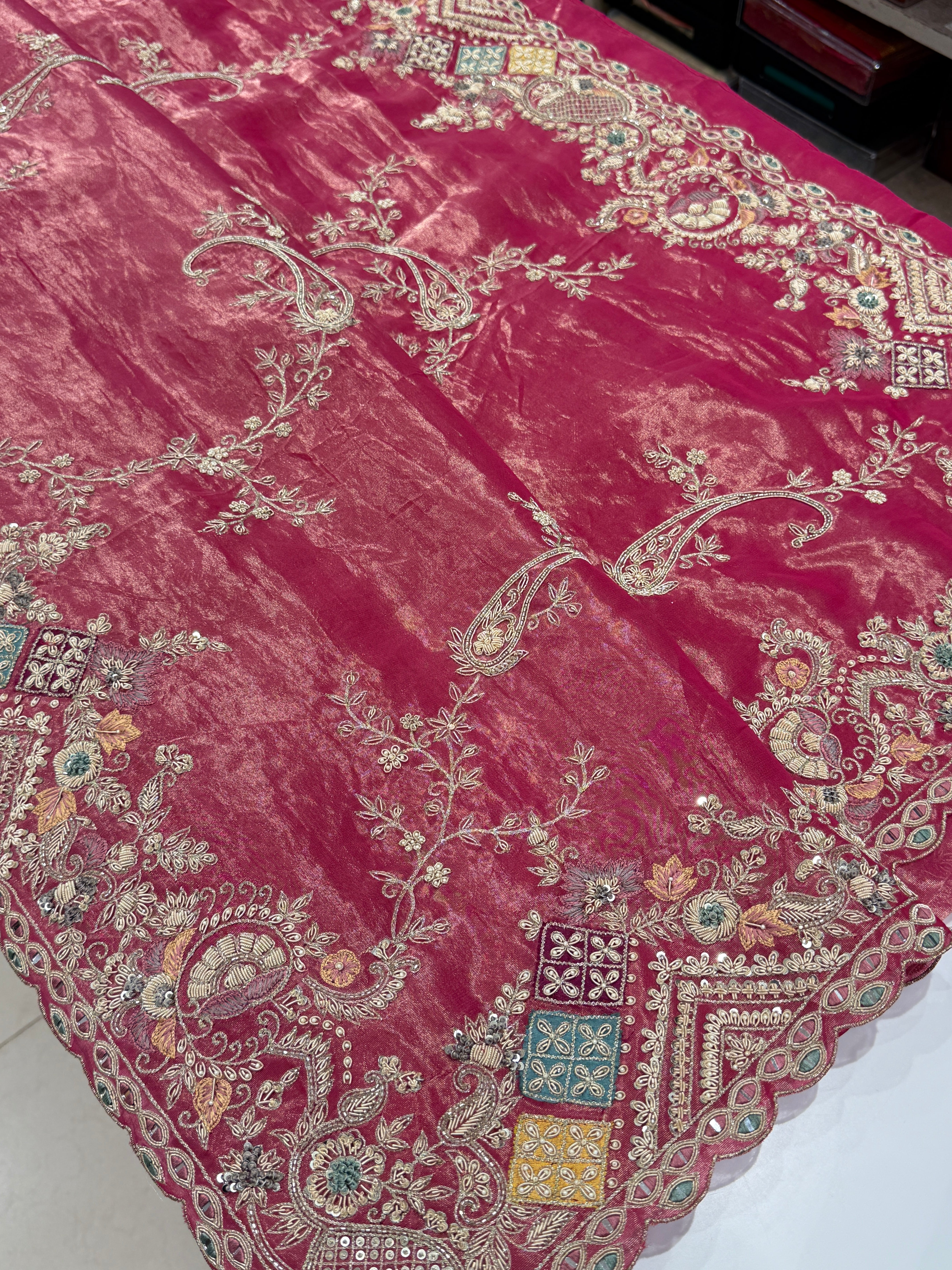 Rani Tissue Phoneix Edit Hand Embroidery Saree