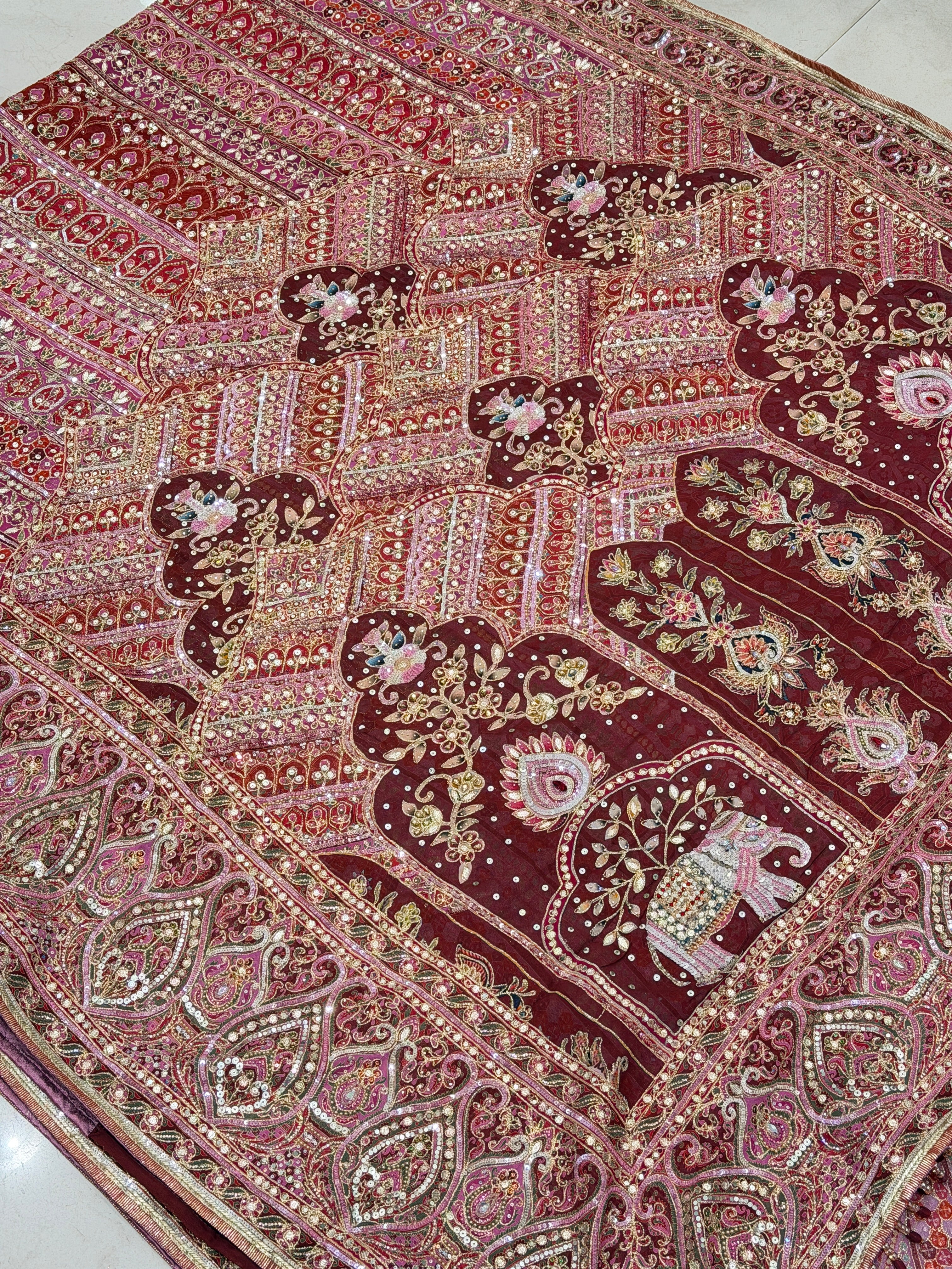 Maroon TT inspired Elephant Motif Banarasi Crepe Hand Embroidery Saree