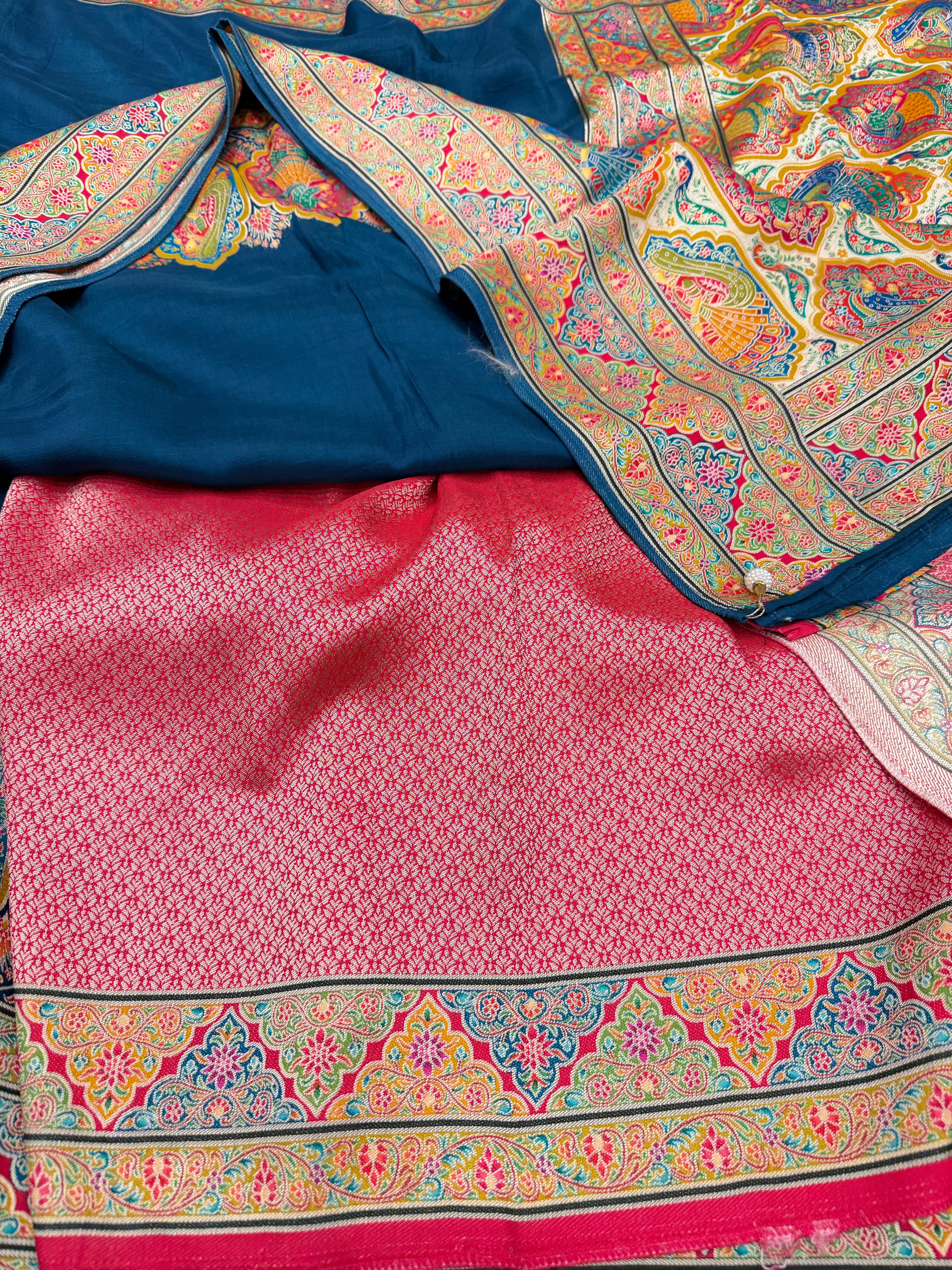 Blue Gala Weaved Pashmina Style Multi Colour Saree