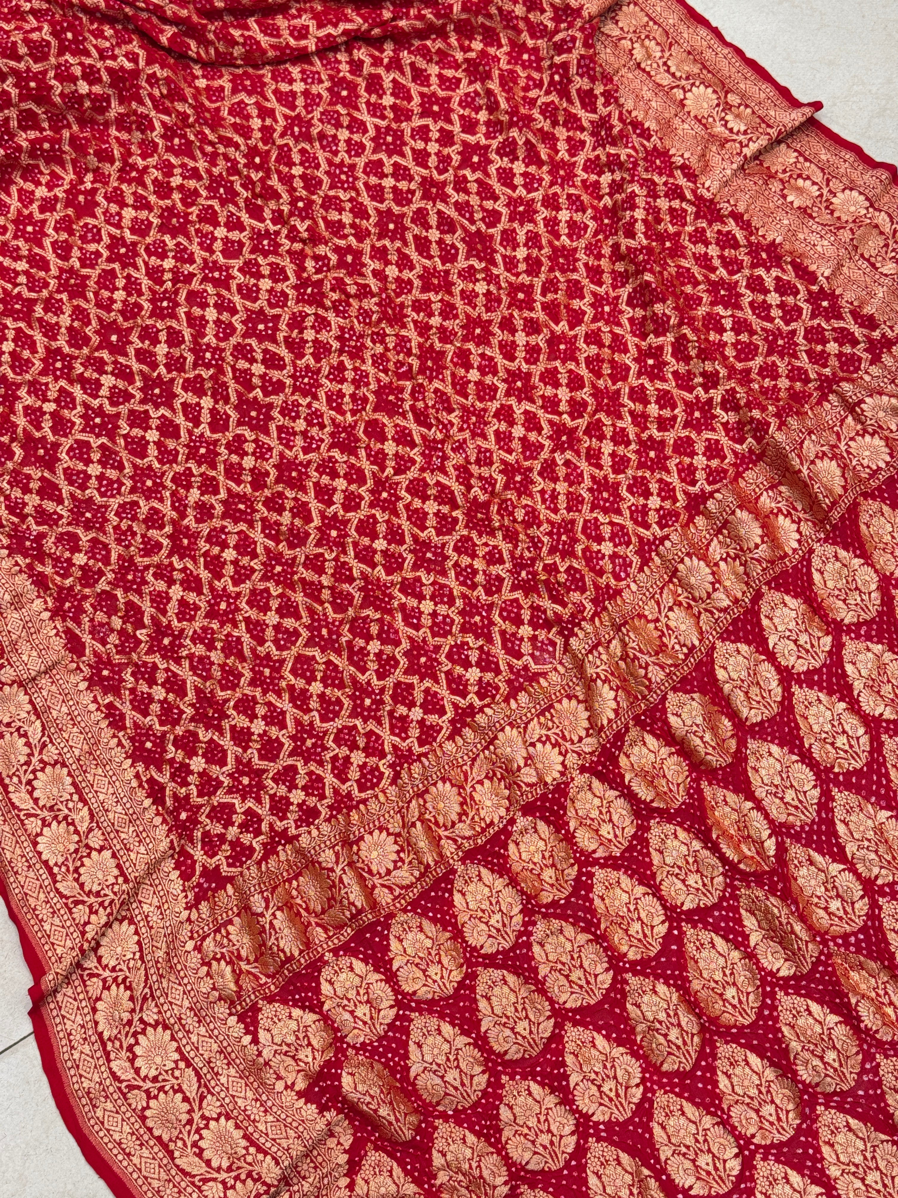 Red Bandhej Bandhini Saree