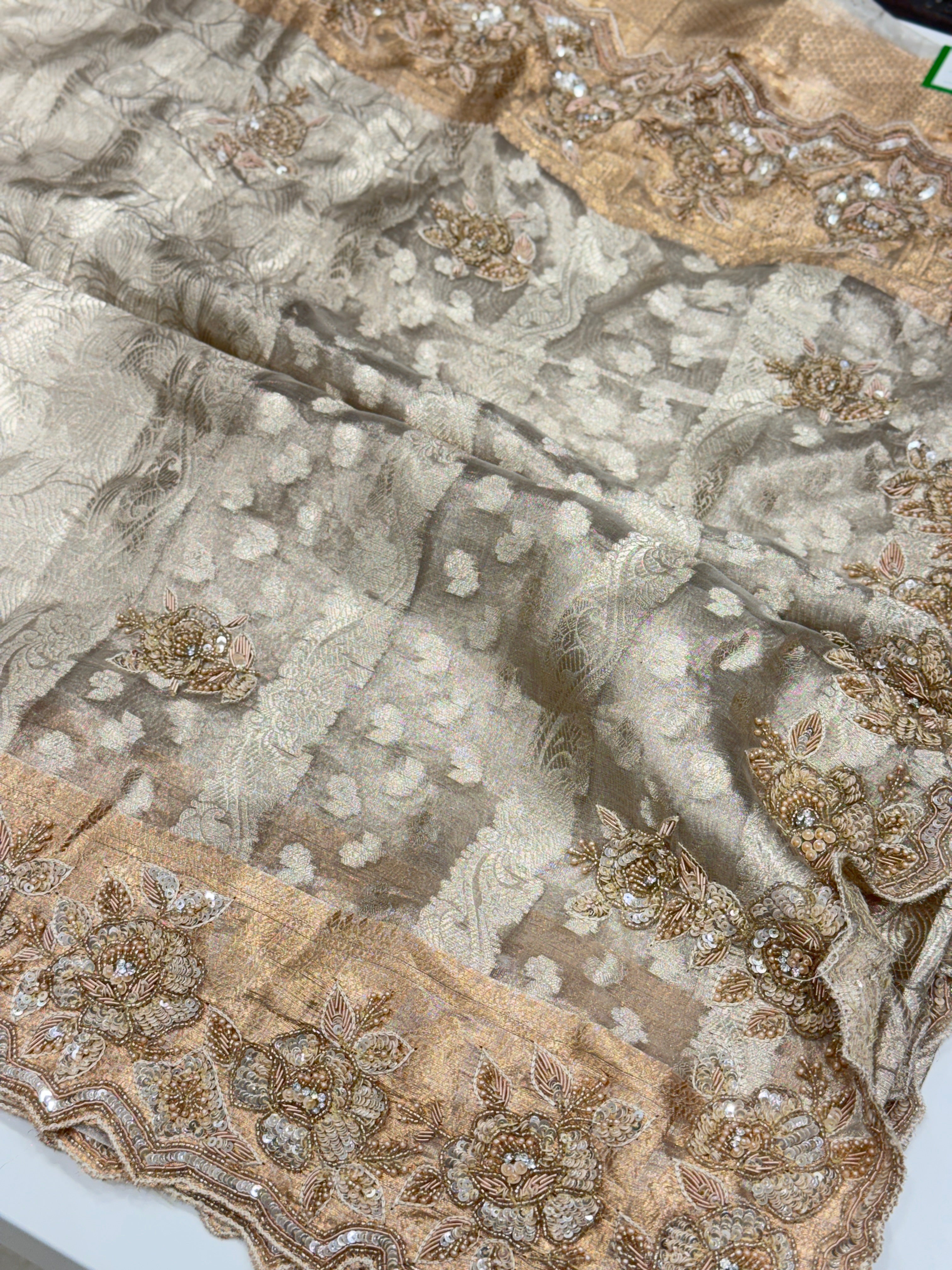Silver Tissue Kanjivaram Hand Embroidery Contemporary Style Saree