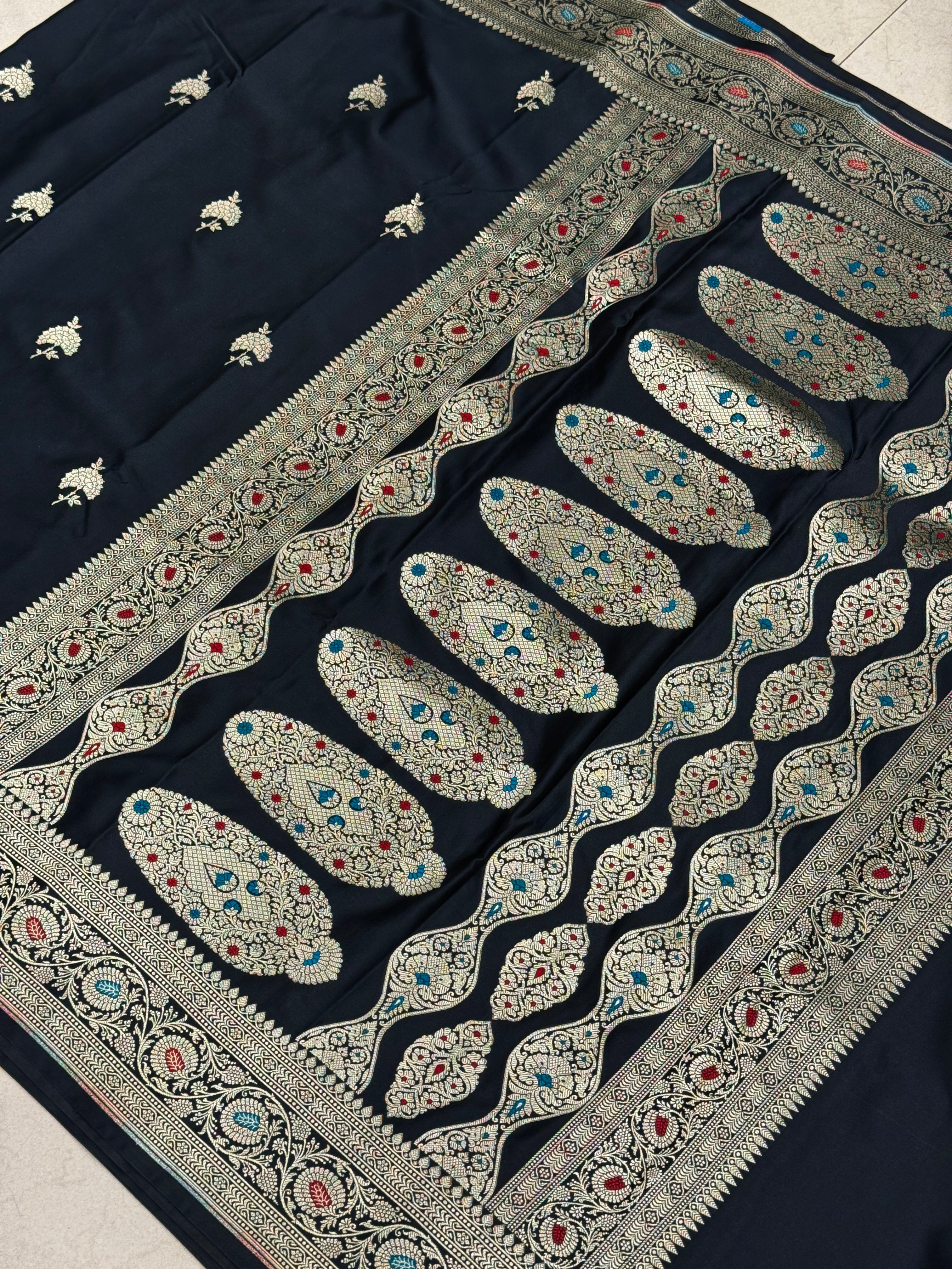 Black Banarasi Silk Meena Butta Saree