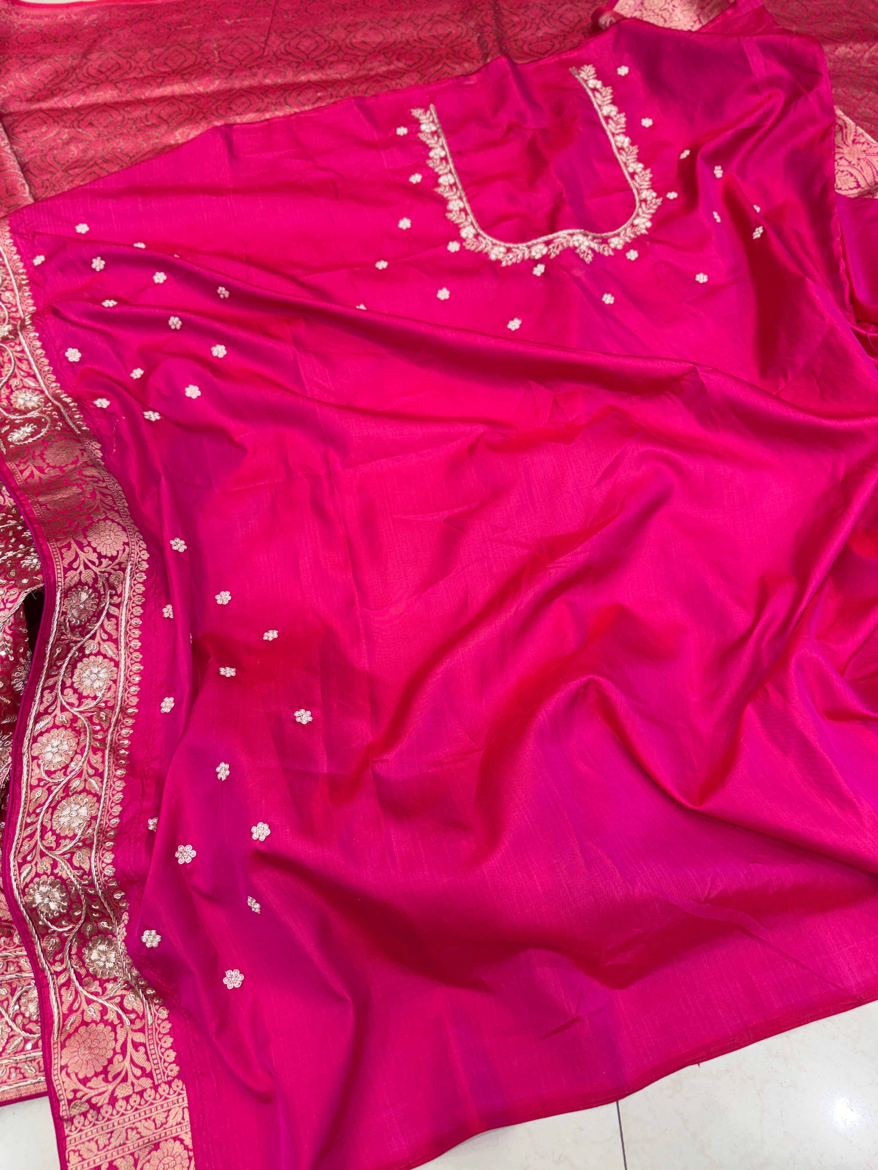 Rani Brocade Banarasi Katan Zardosi Hand Embroidery Saree