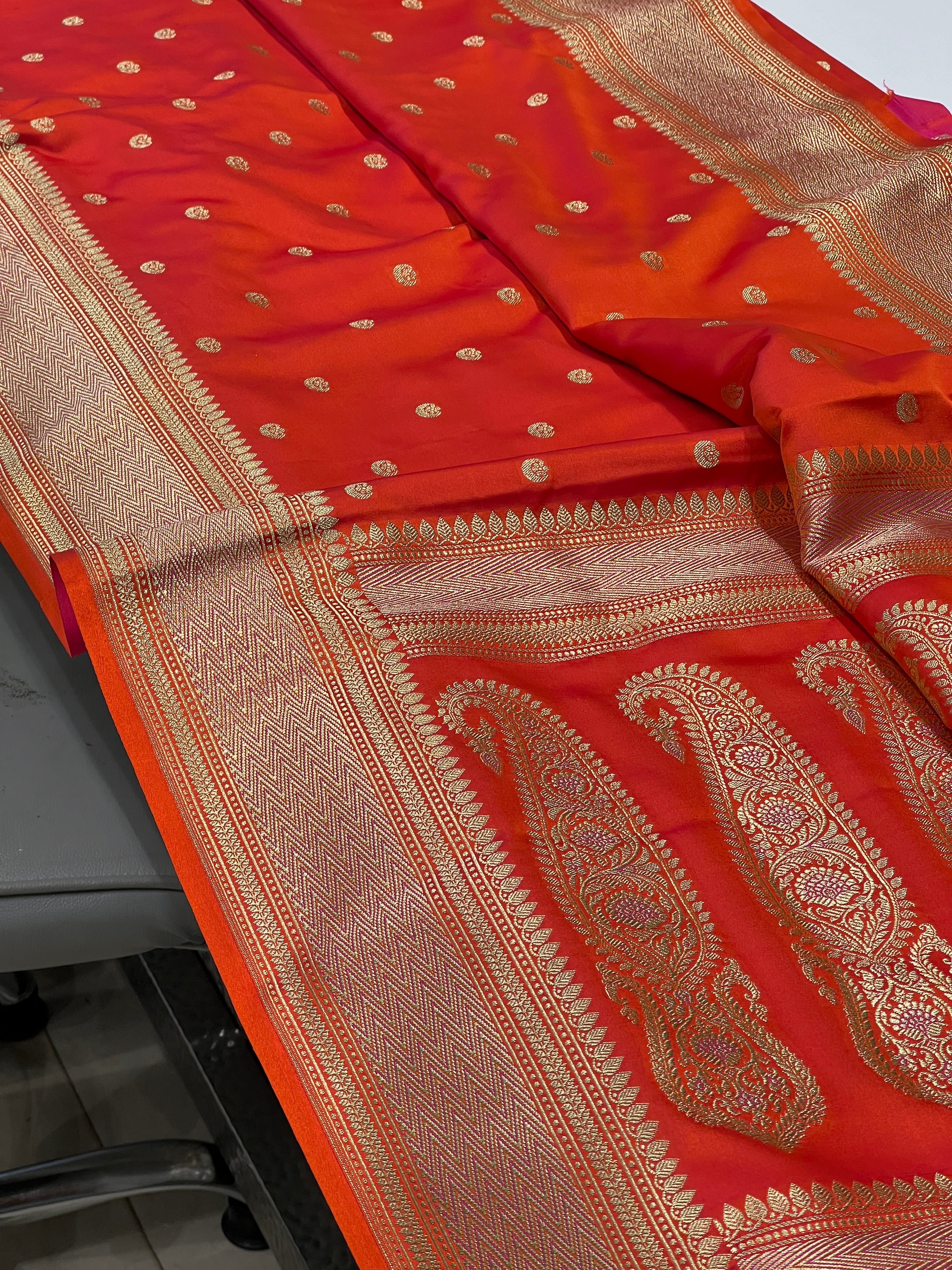 Orange Banarasi Small Chand Butti Saree