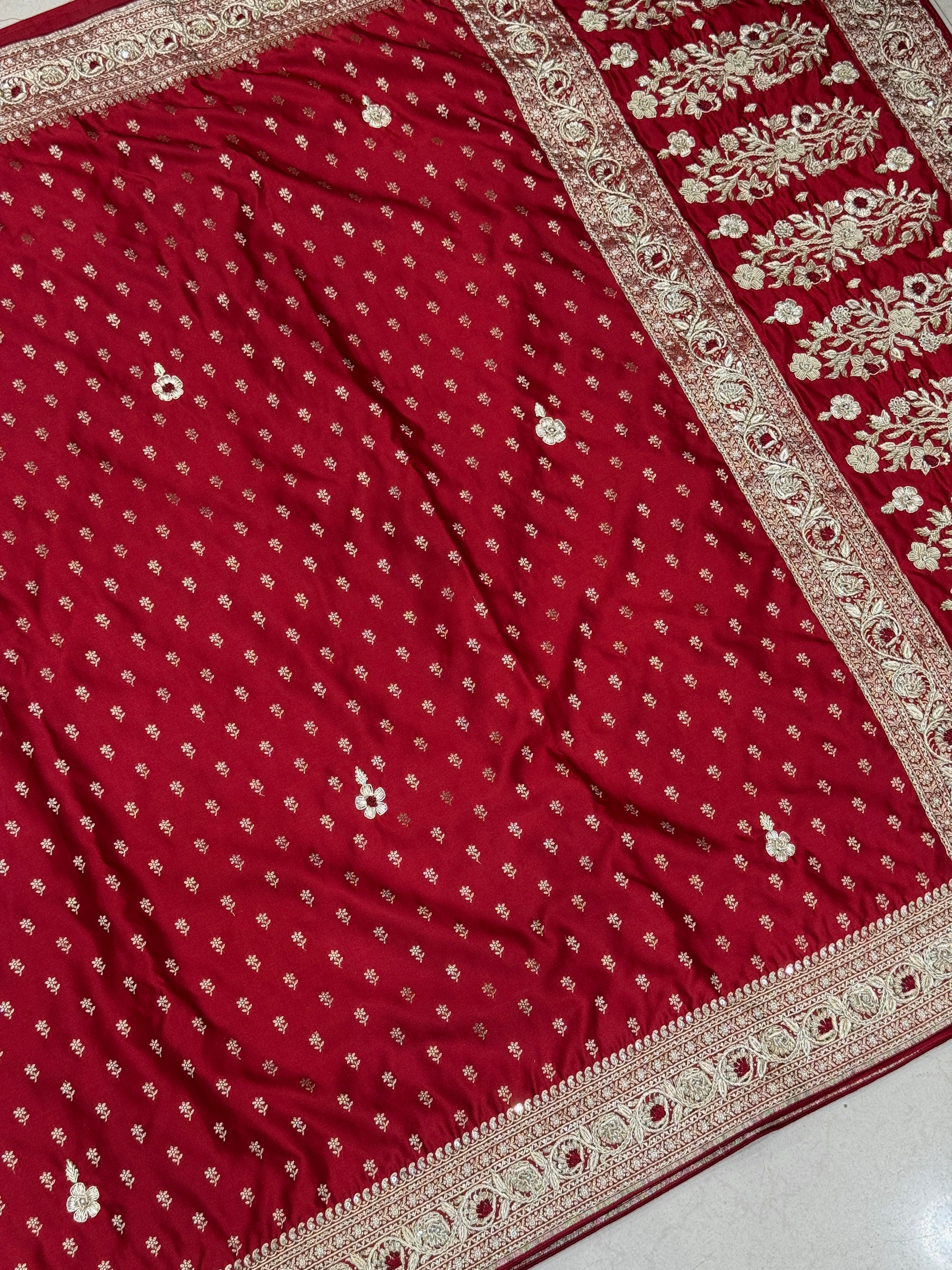 Maroon Banarasi Butti Resham Zardozi Hand Embroidery Saree