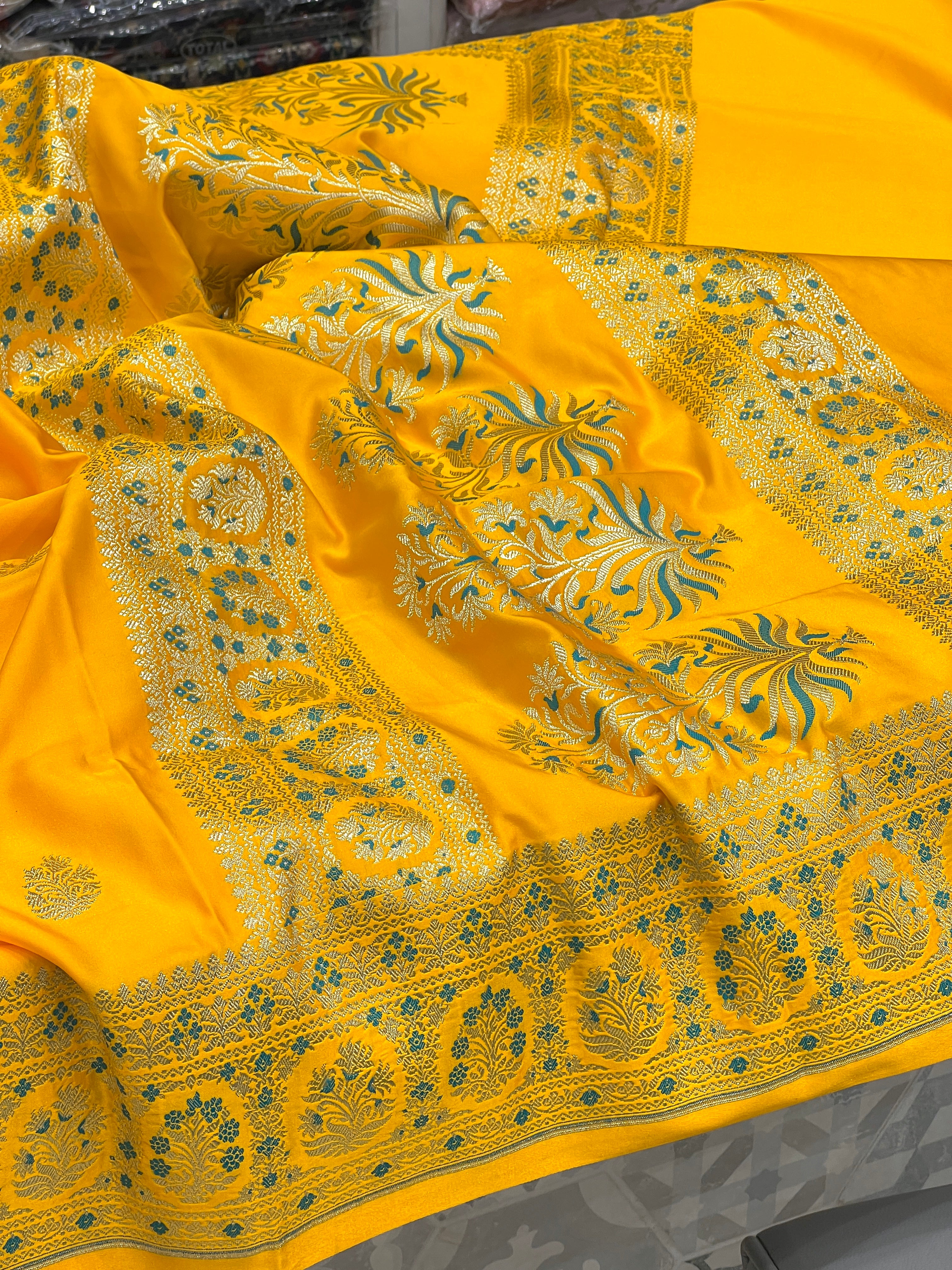 Bright Yellow Banarasi Butta Saree