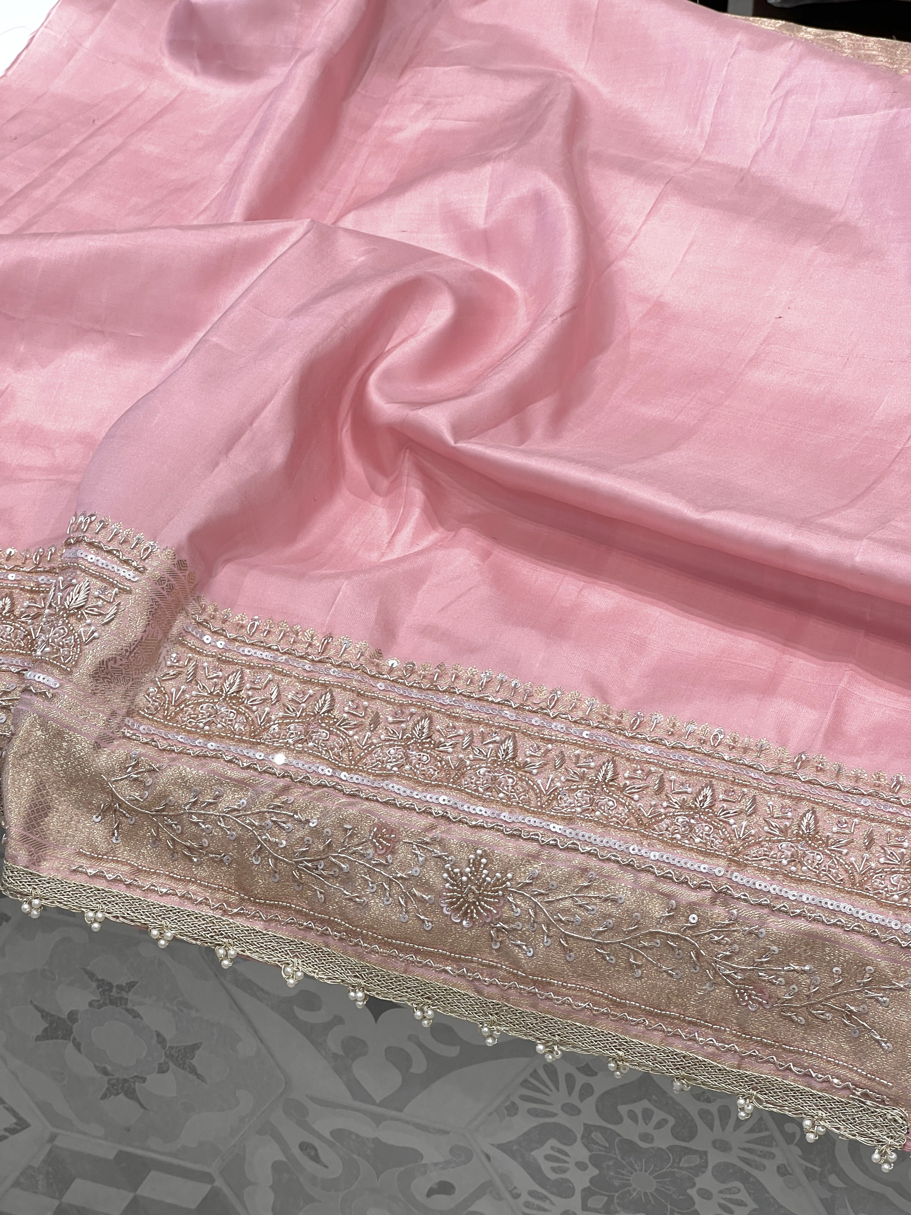 Pink Kanjivaram Hand Embroidery Saree