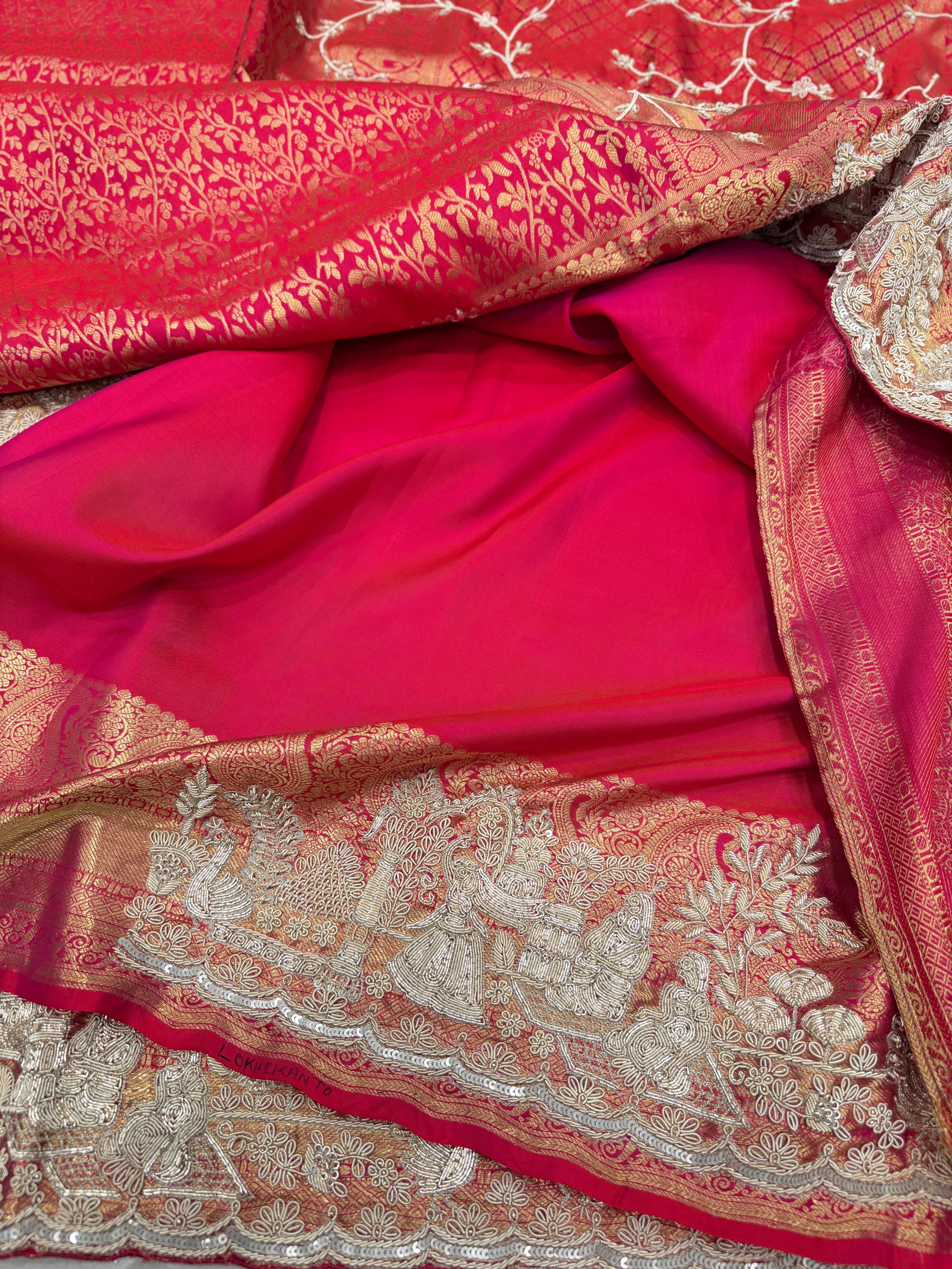Rani Pink Pure Kanjivaram Doli Edit Hand Embroidery Zardosi Saree