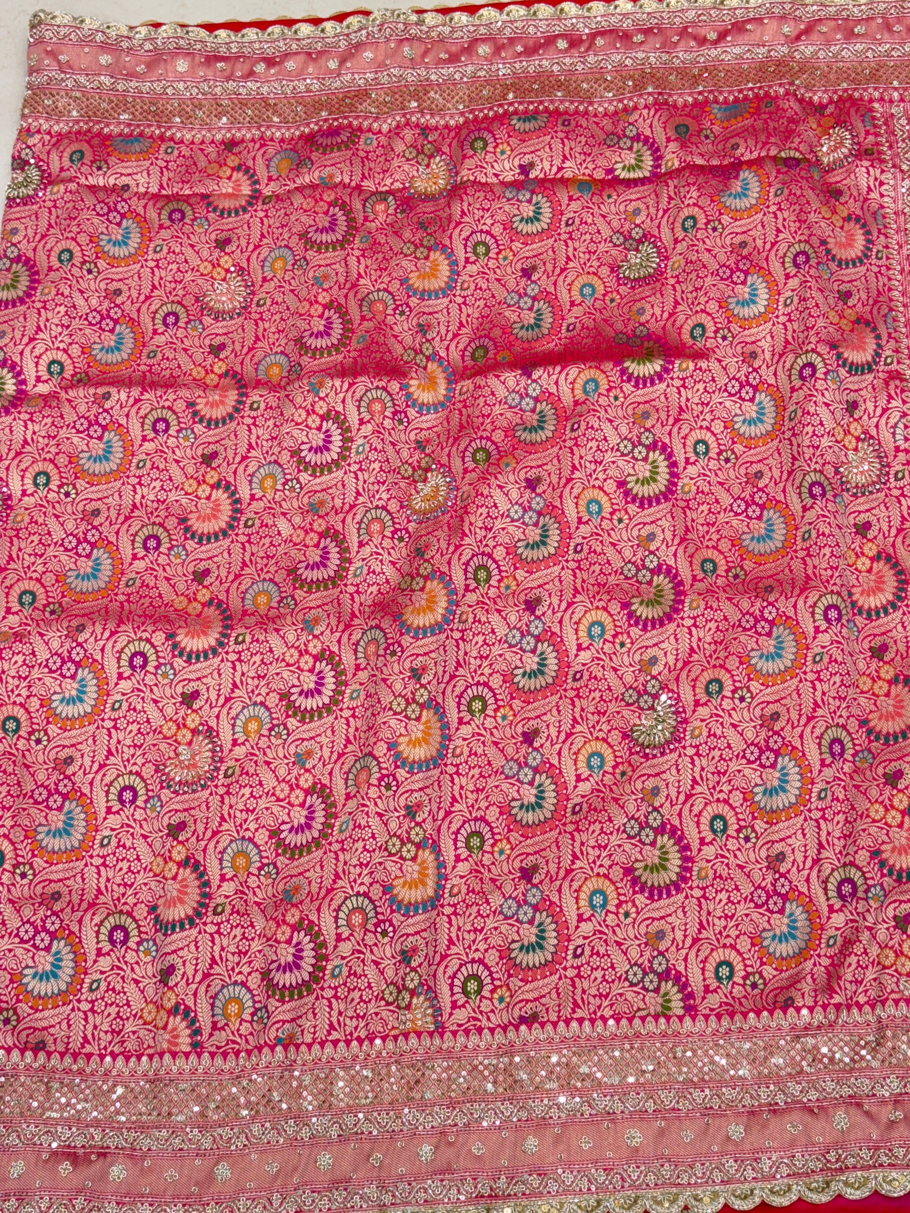 Rani Pink Banarasi Khinkhwab Zardosi Embroidery Saree