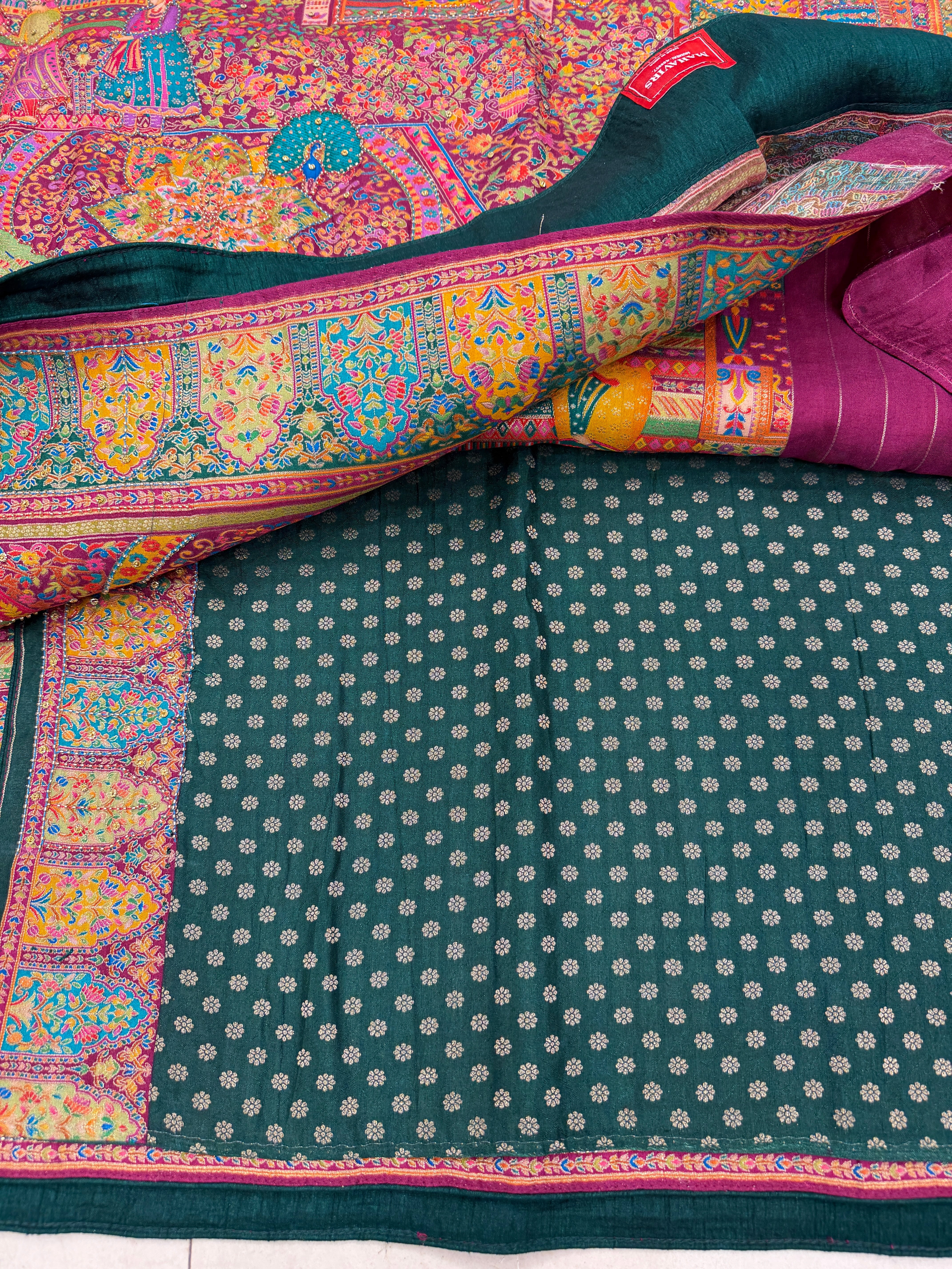 Wine Pashmina Inspired Darbar Weaved Munga Hand Embroidery Saree