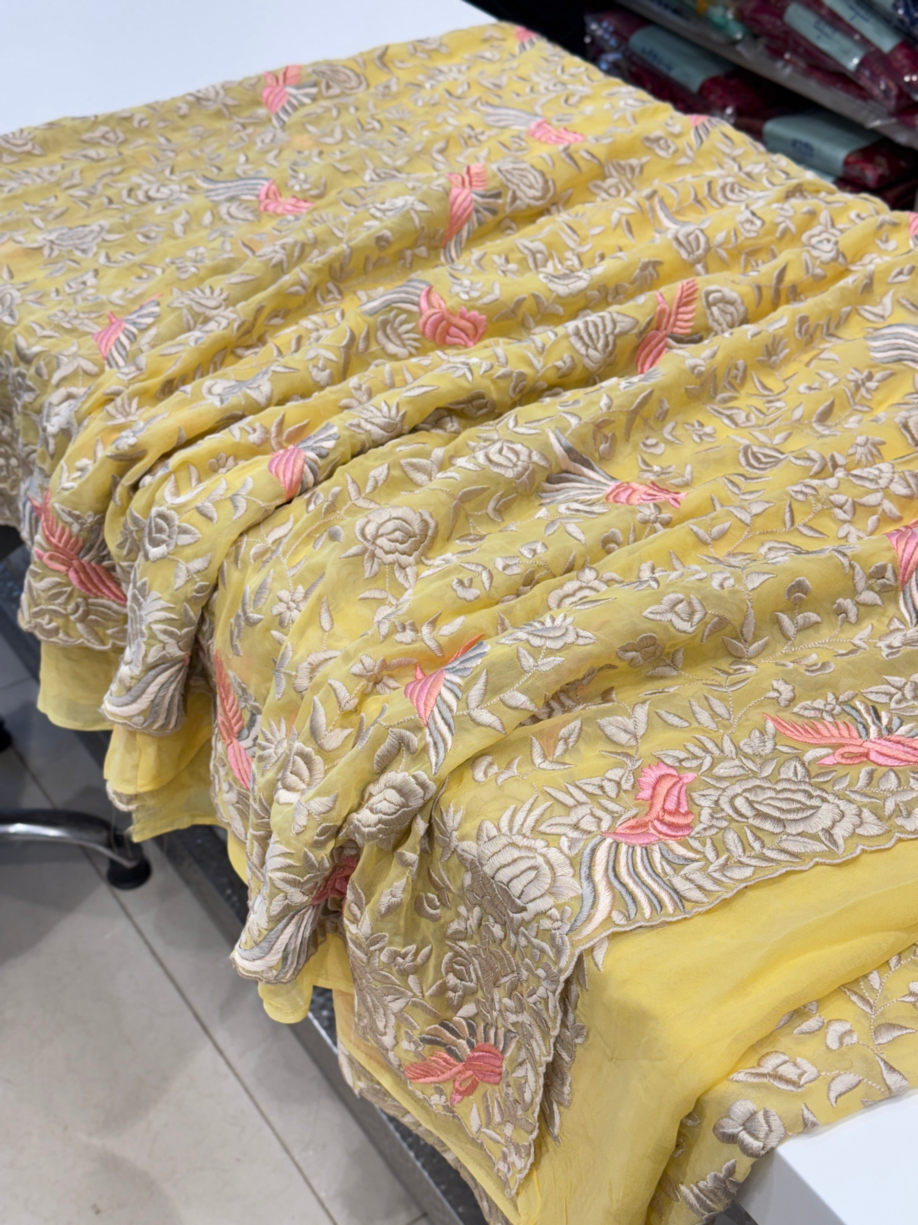 Yellow Multi Colour Parsi Gara Saree