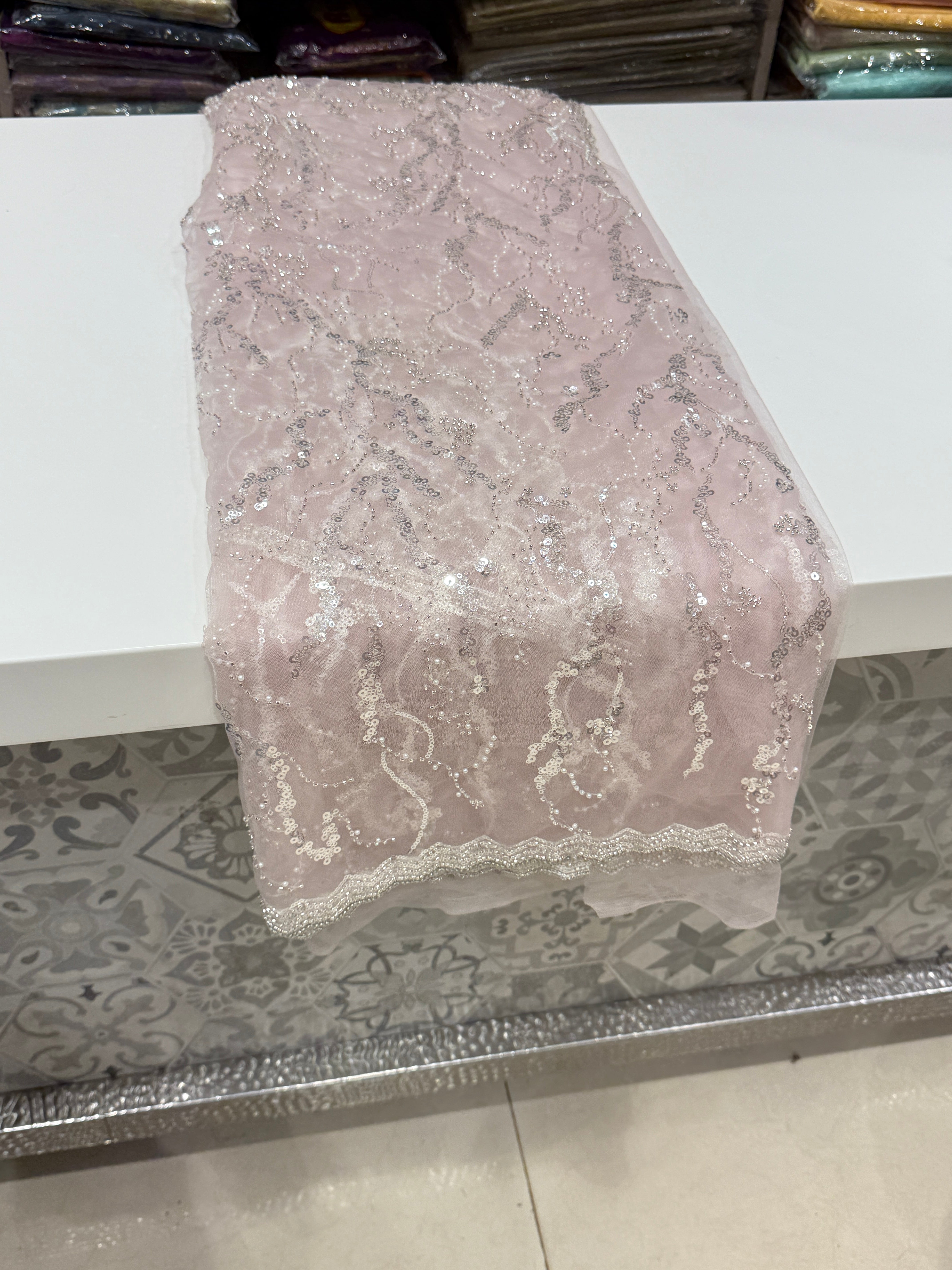 Light Pink Net Sequin Saree