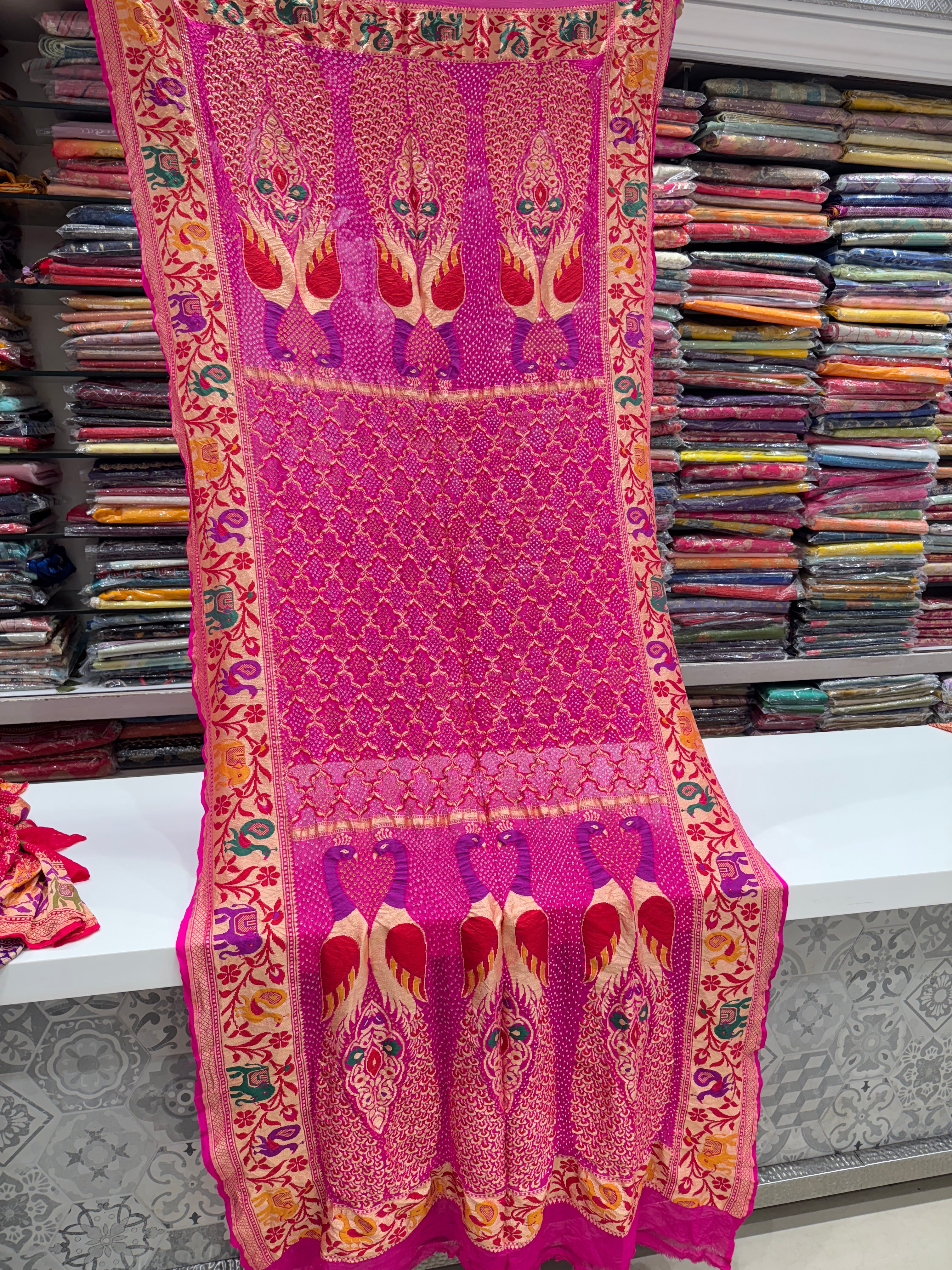 Rani Pink Bandhej Meenakari Dupatta