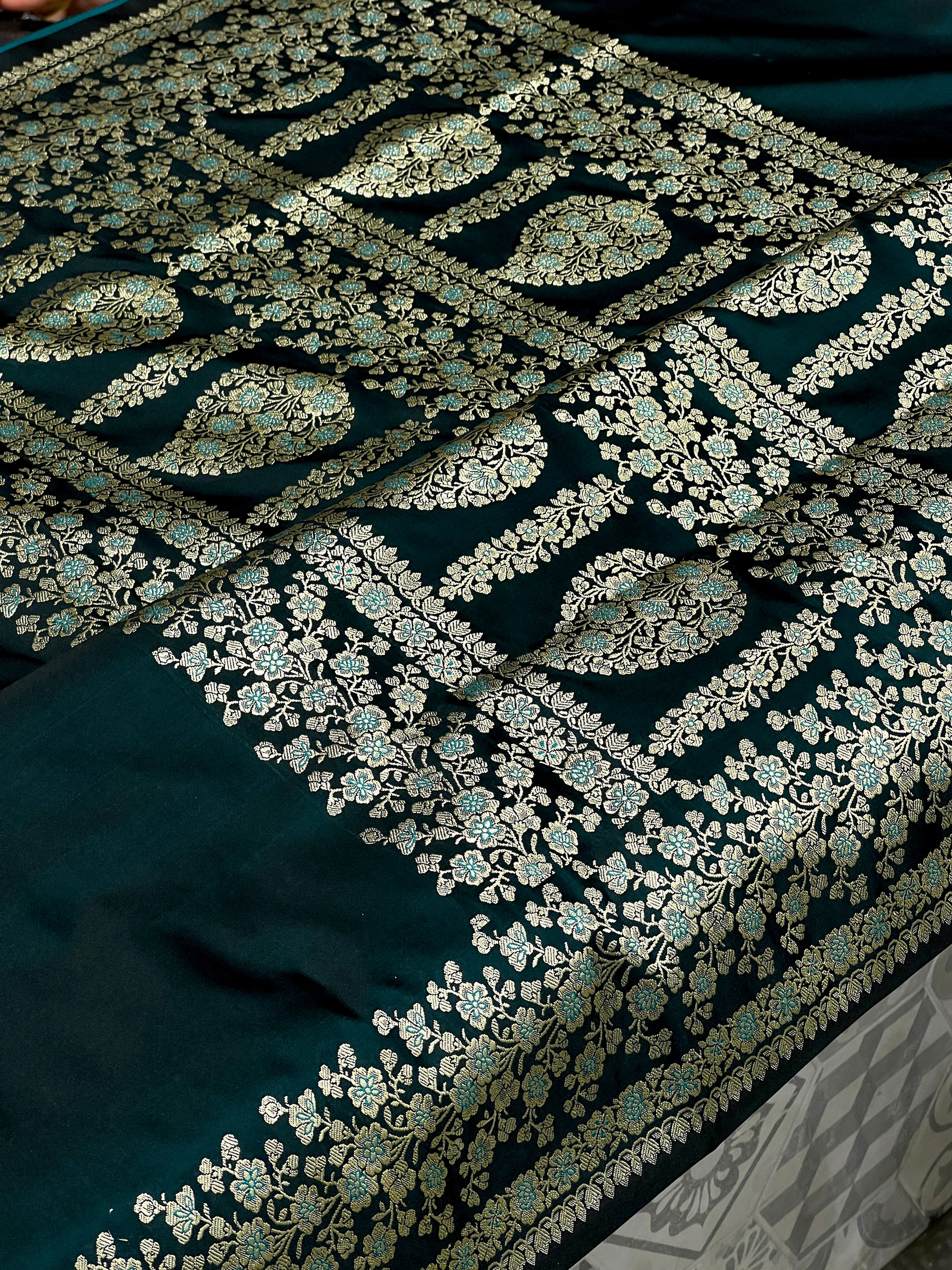 Greenish Black Banarasi Silk Saree