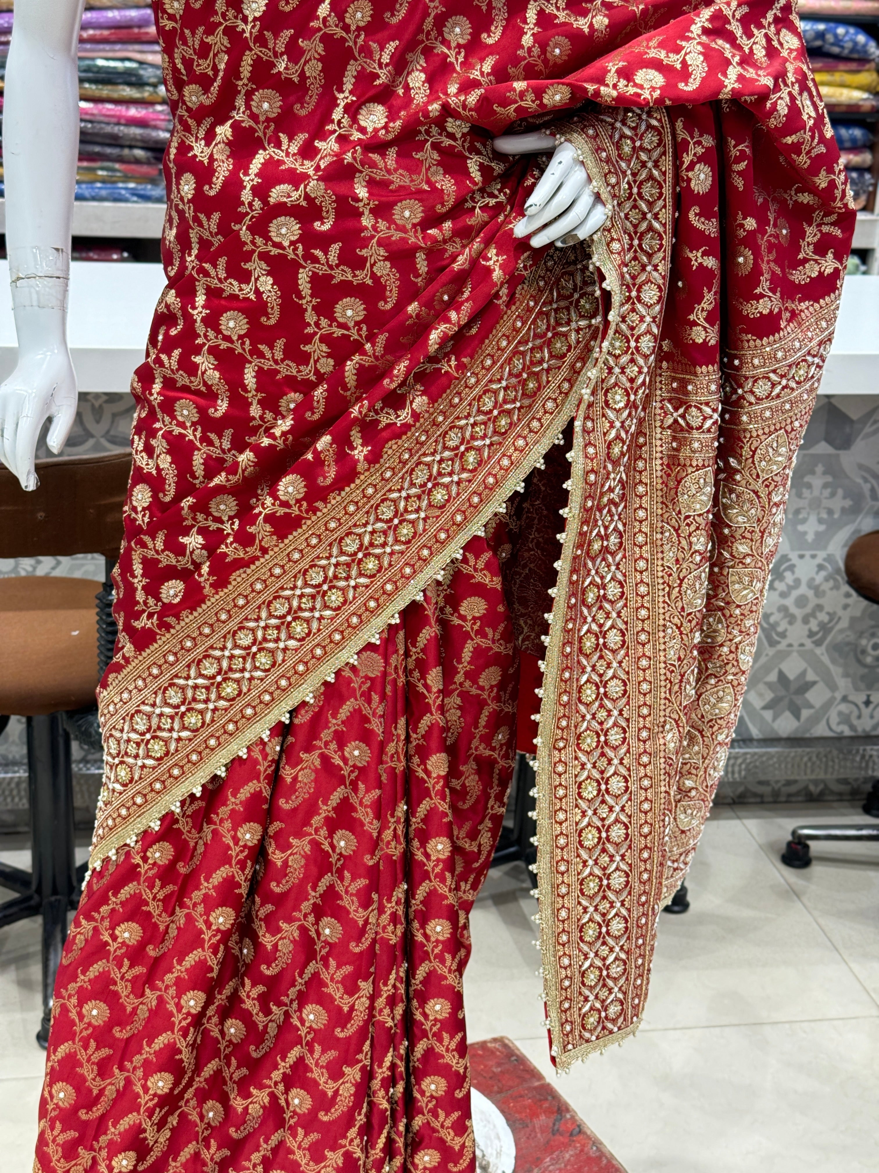 Maroon Banarasi Hand Embroidery Saree