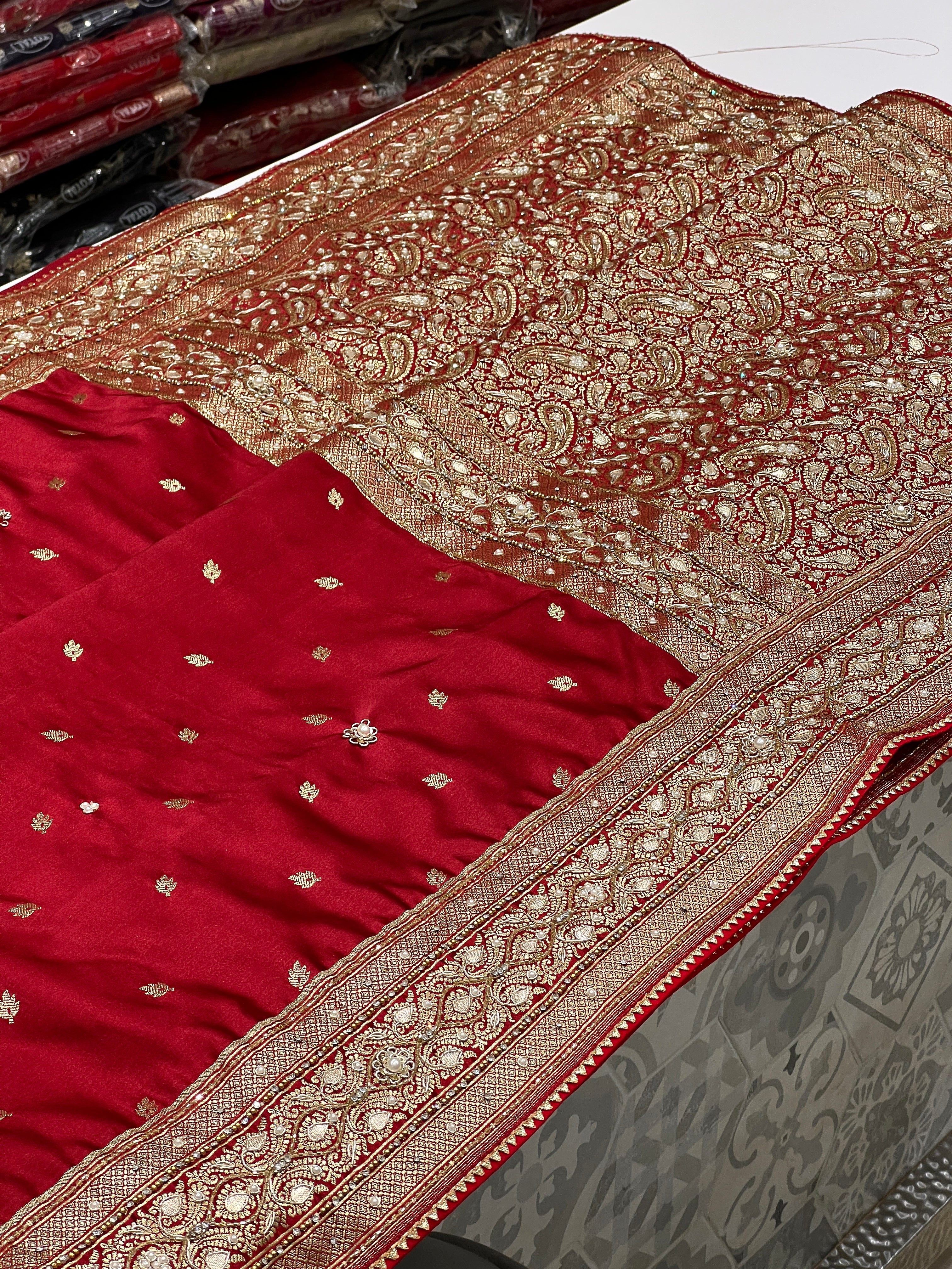 Maroon Banarasi Butti Hand Embroidery Saree