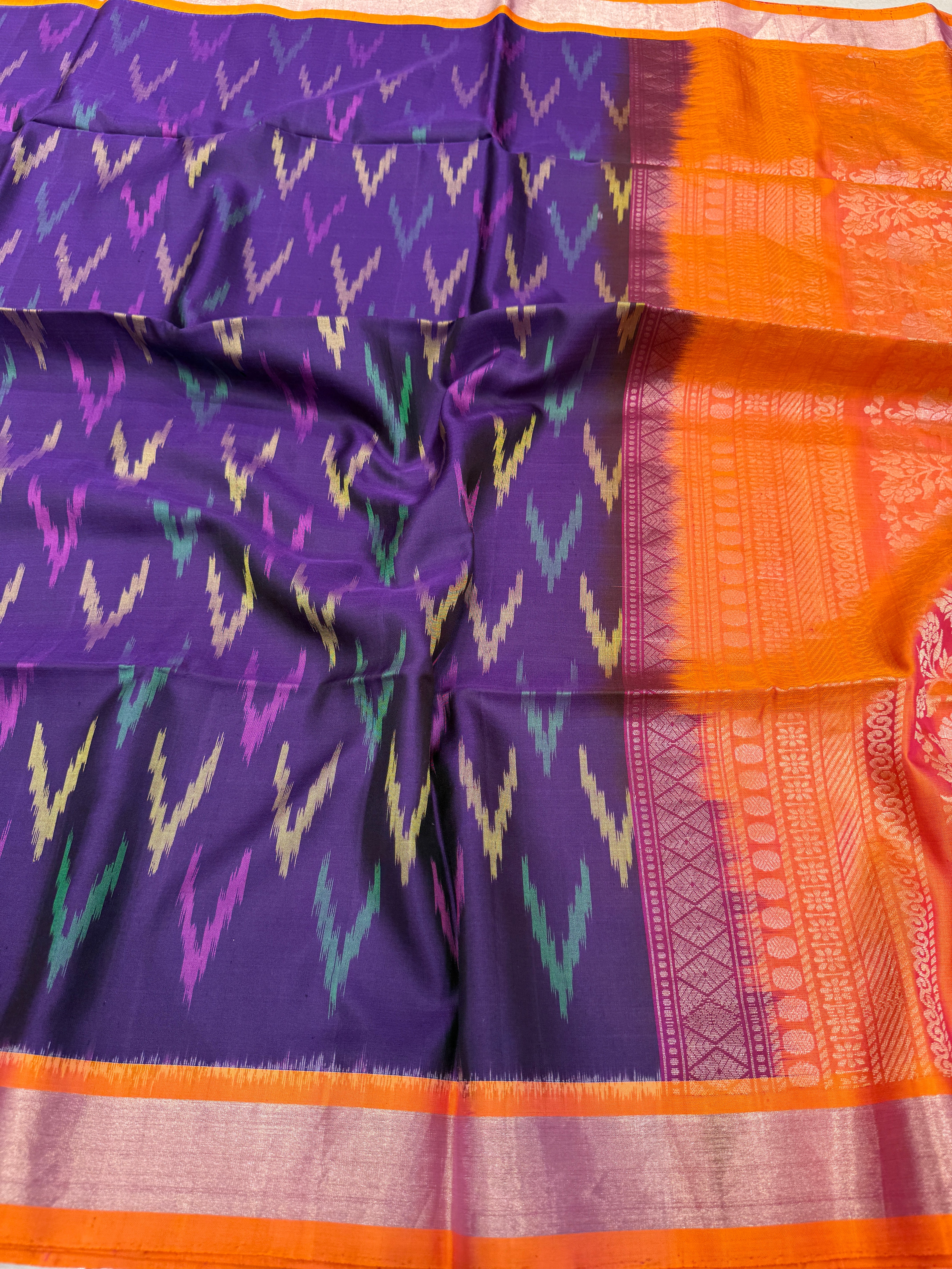 Violet Orange Pochampally Ikat Silk Patola Saree