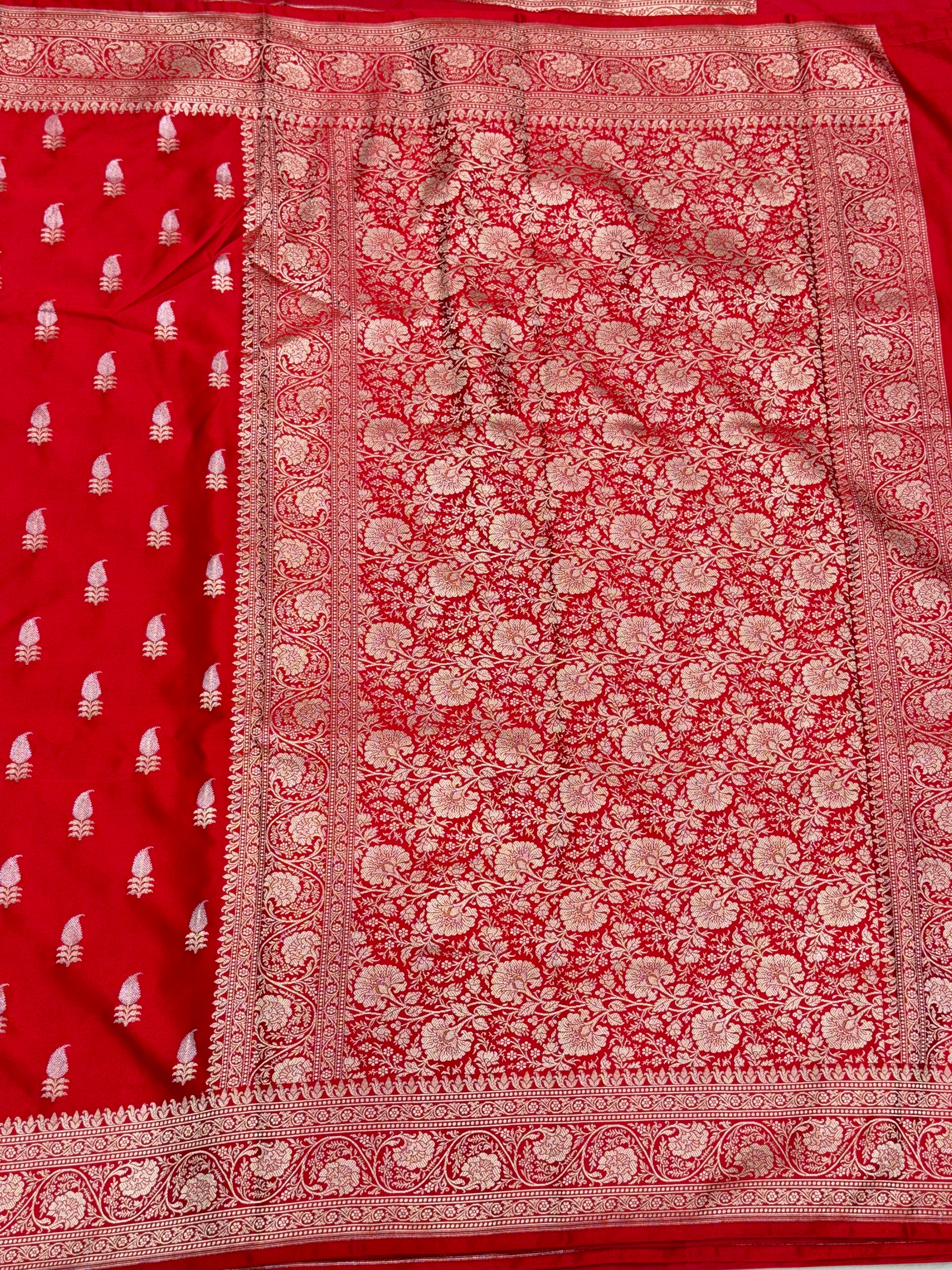 Red Banarasi Silk Sona Roopa Buttis Saree
