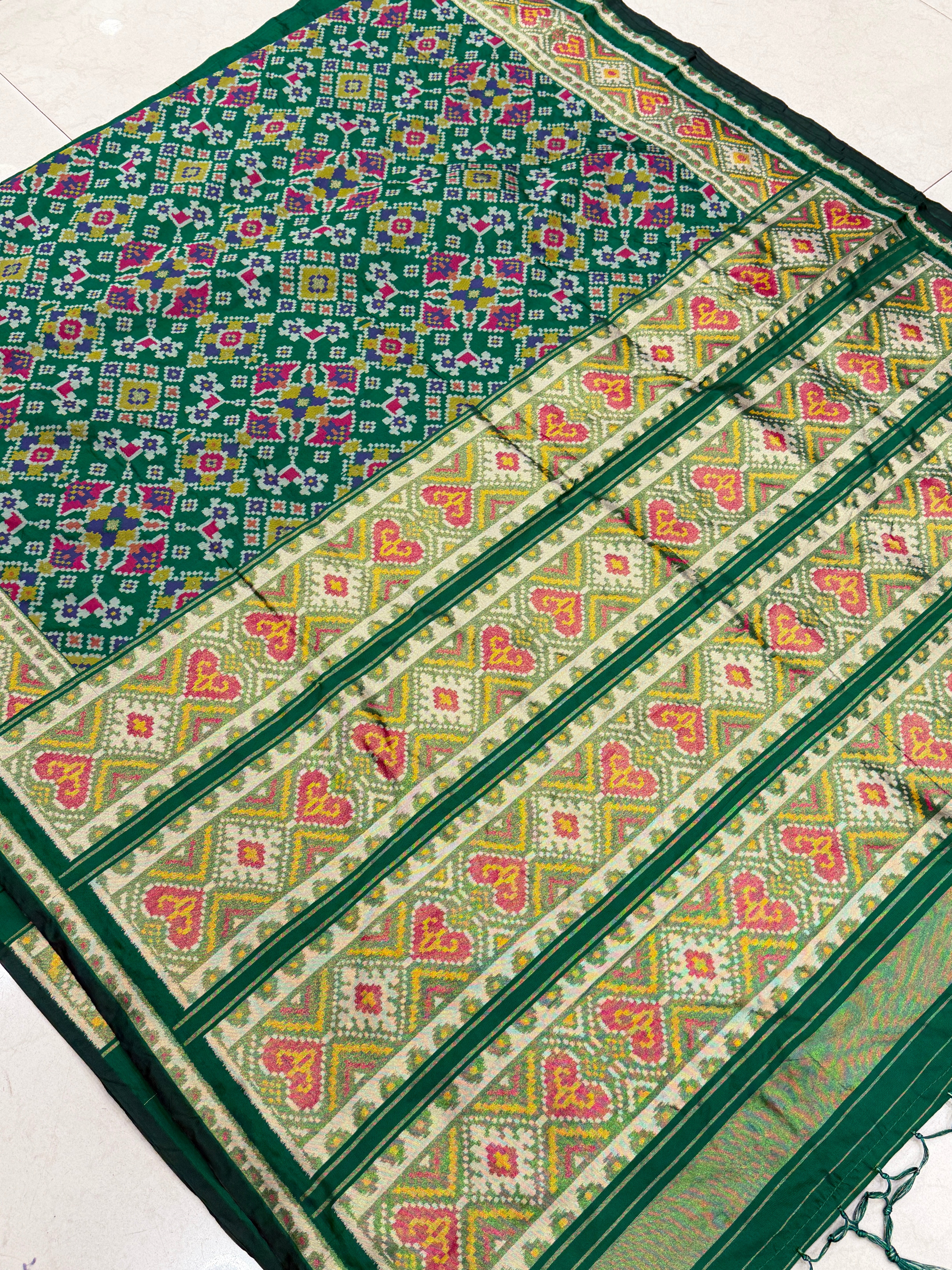 Bottle Green Manek Chowk Semi Silk Weaved Patan Patola Saree