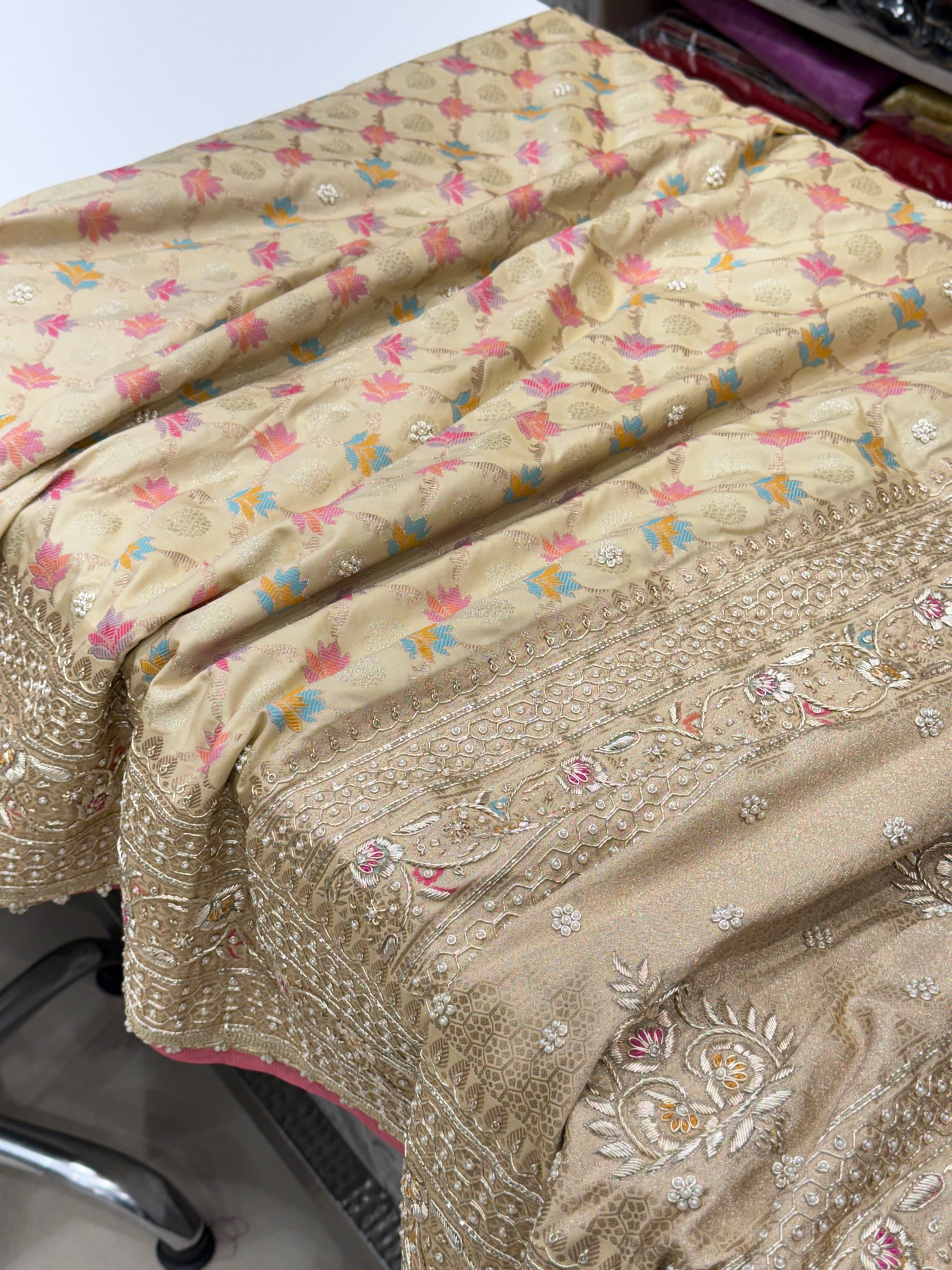 Beige Meenakari Banarasi Zardodi Embroidery Saree