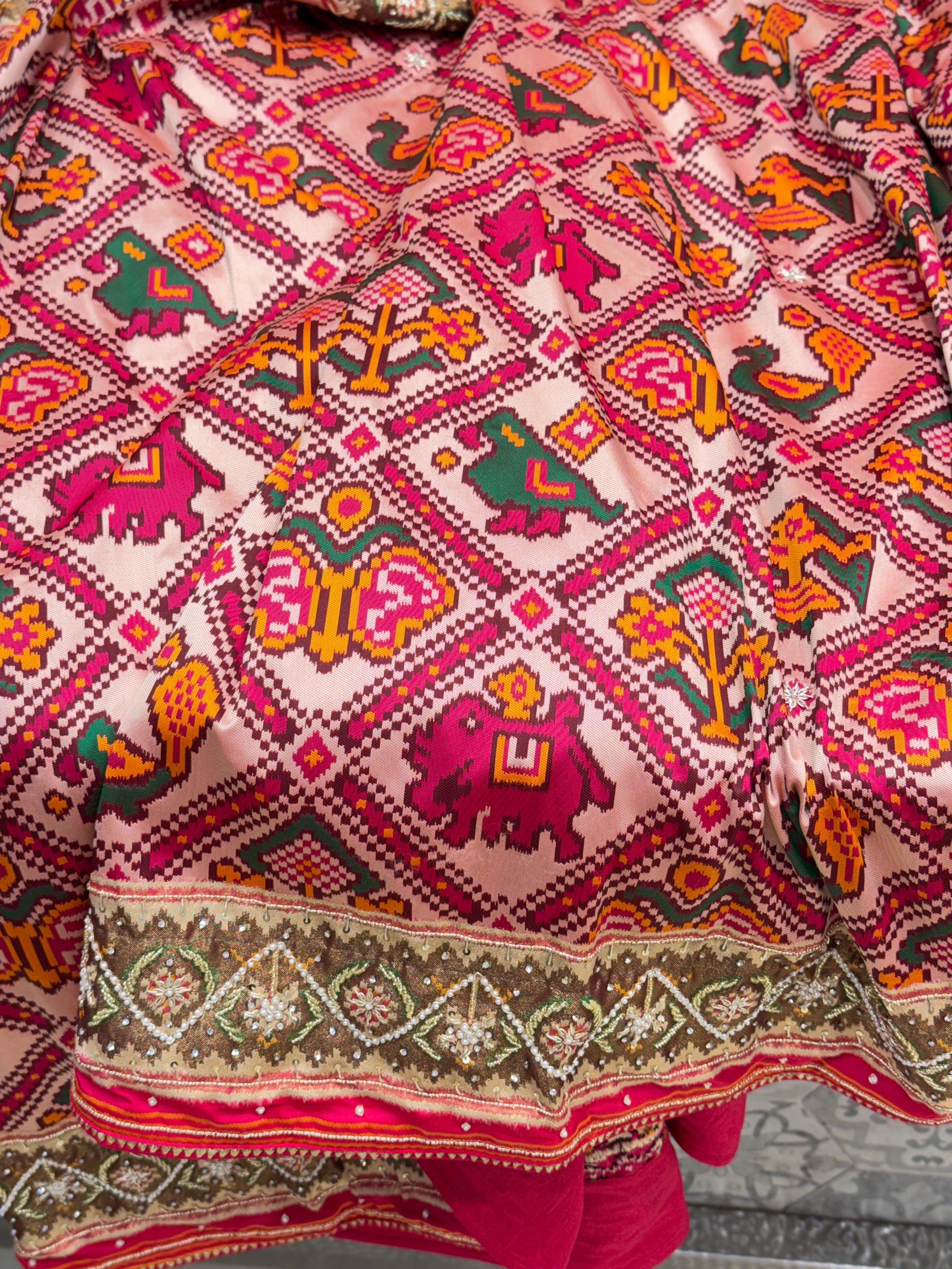 Rani Patola Rajkoti Style Weaved Hand Embroidery Saree