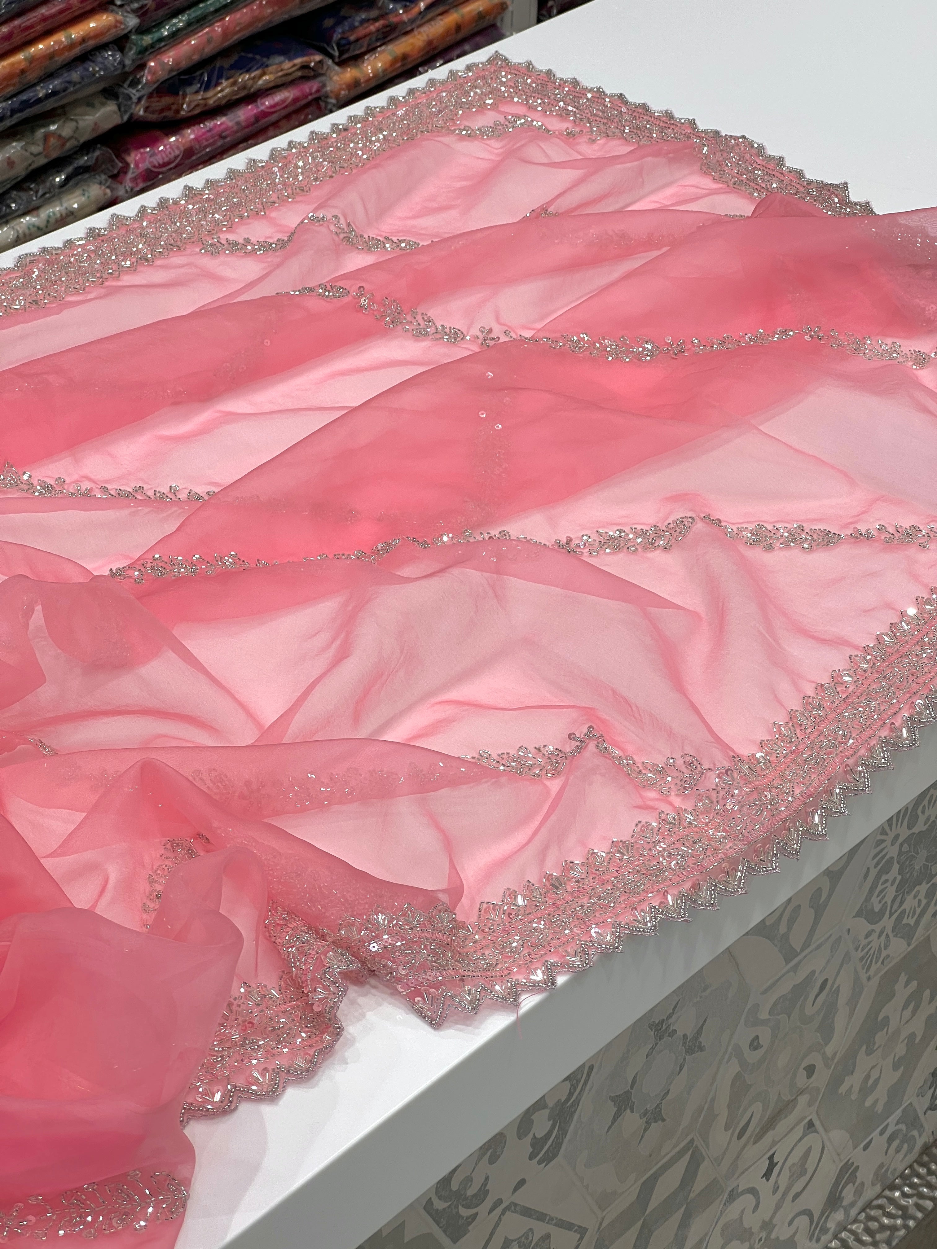 Pink Organza Saree with Ready to Wear Blouse