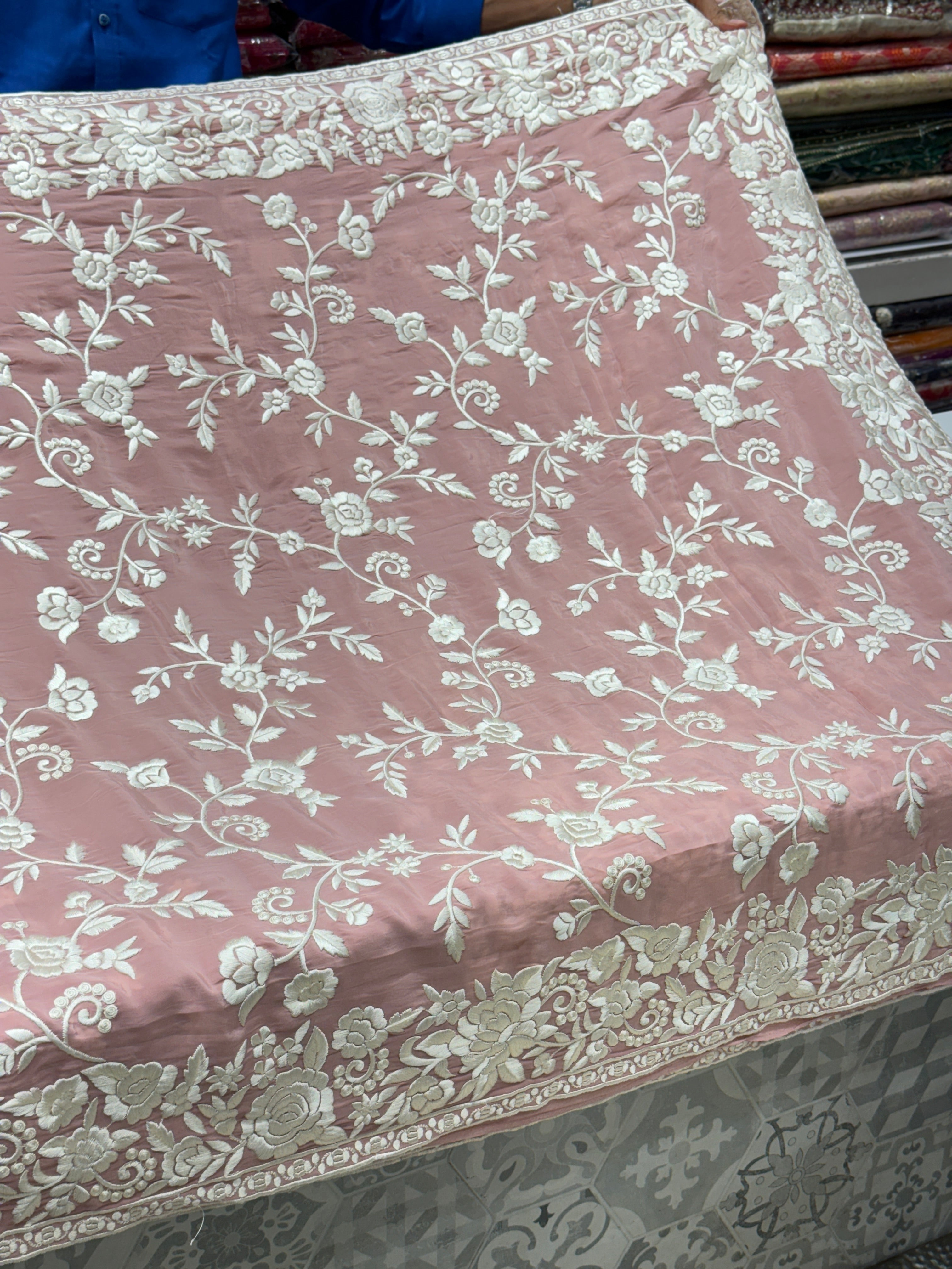 Pink Crepe Floral Parsi Gara Saree