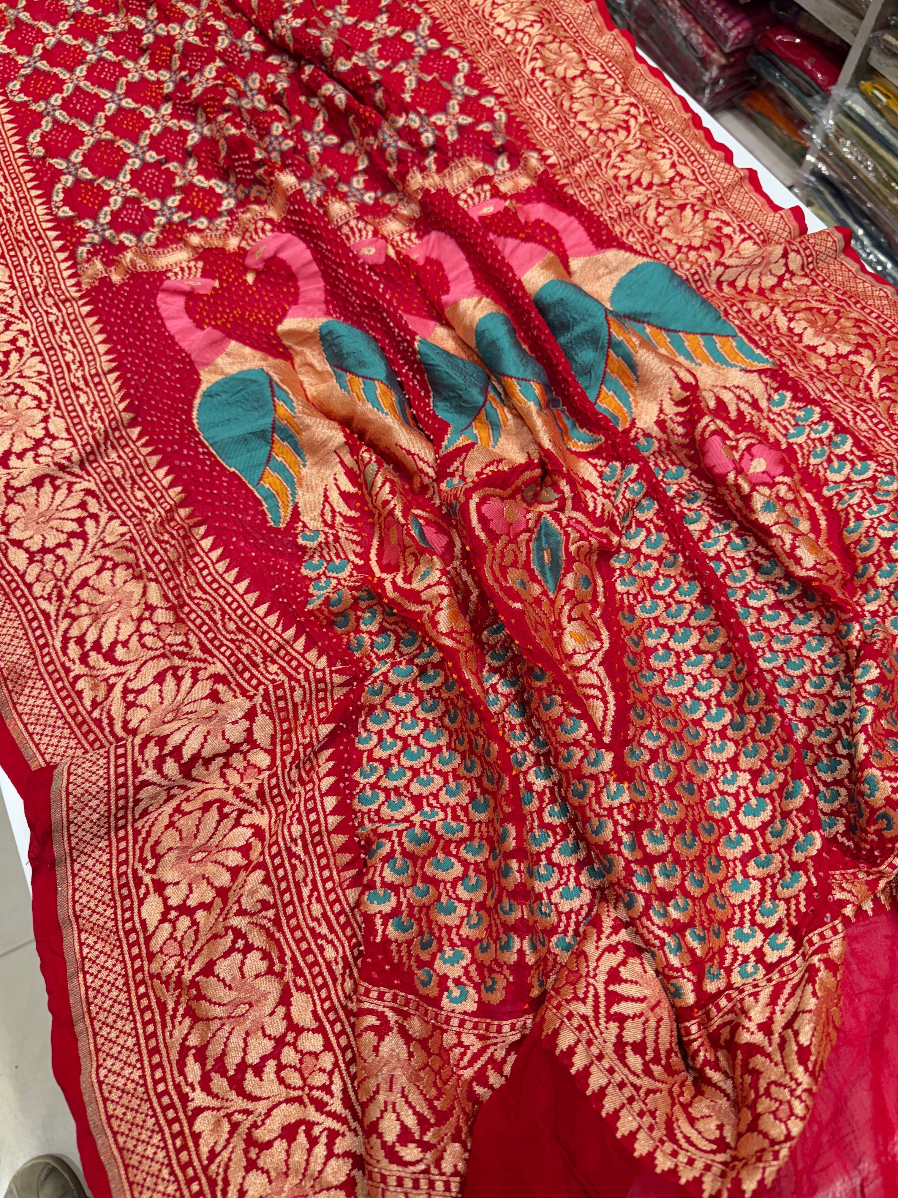 Red Bandhej Meenakari Dupatta