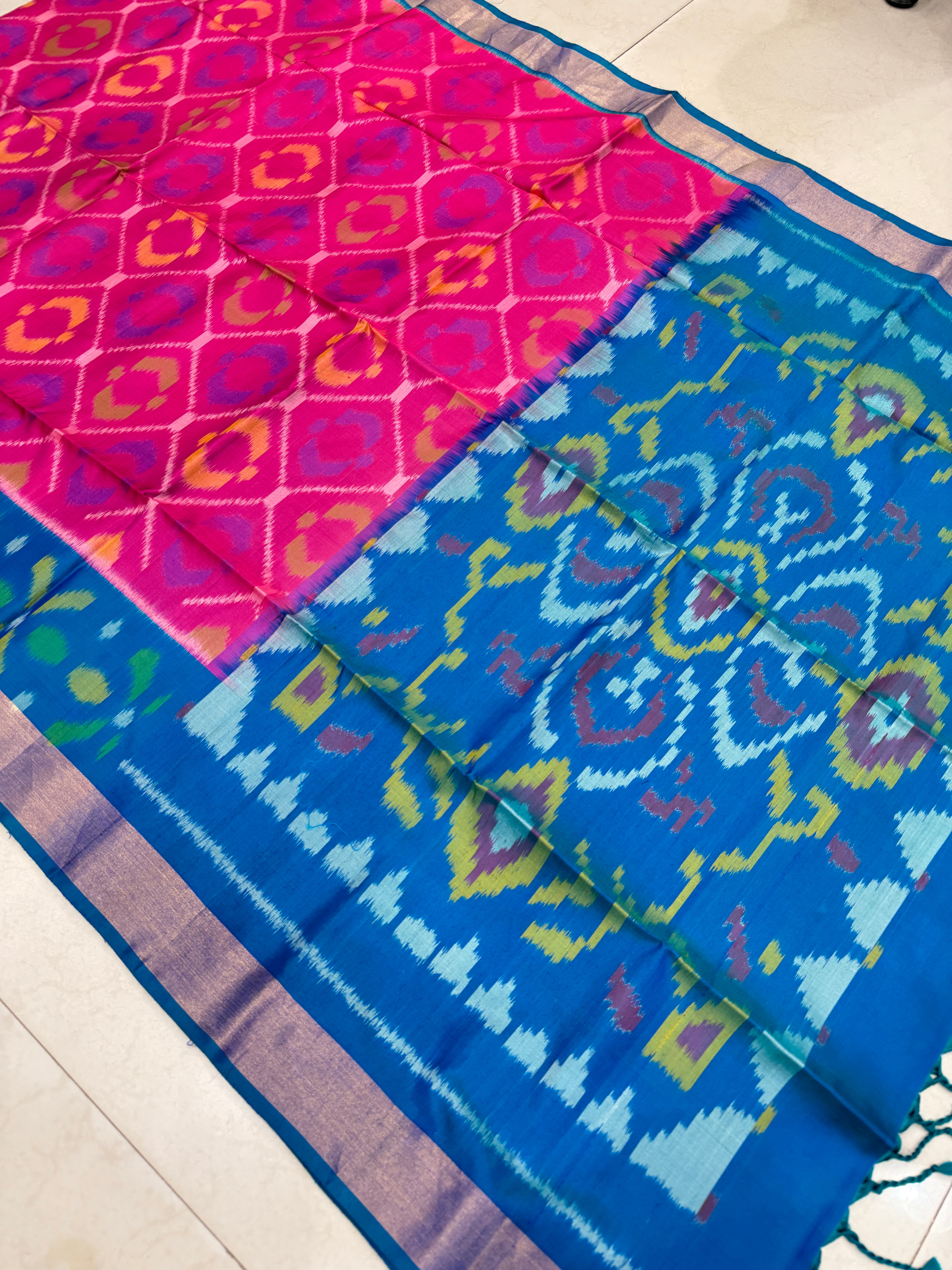Rani Blue Pochampally Ikat Silk Patola Saree