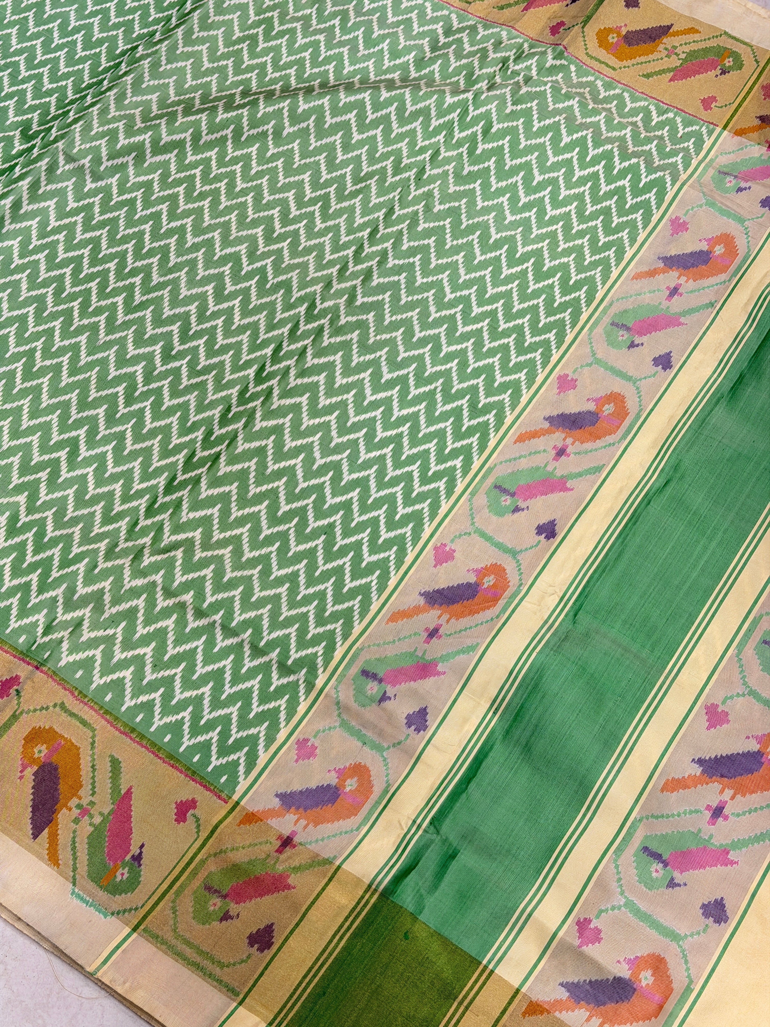 Pastel Green Contemporary Patan Patola Handloom Saree