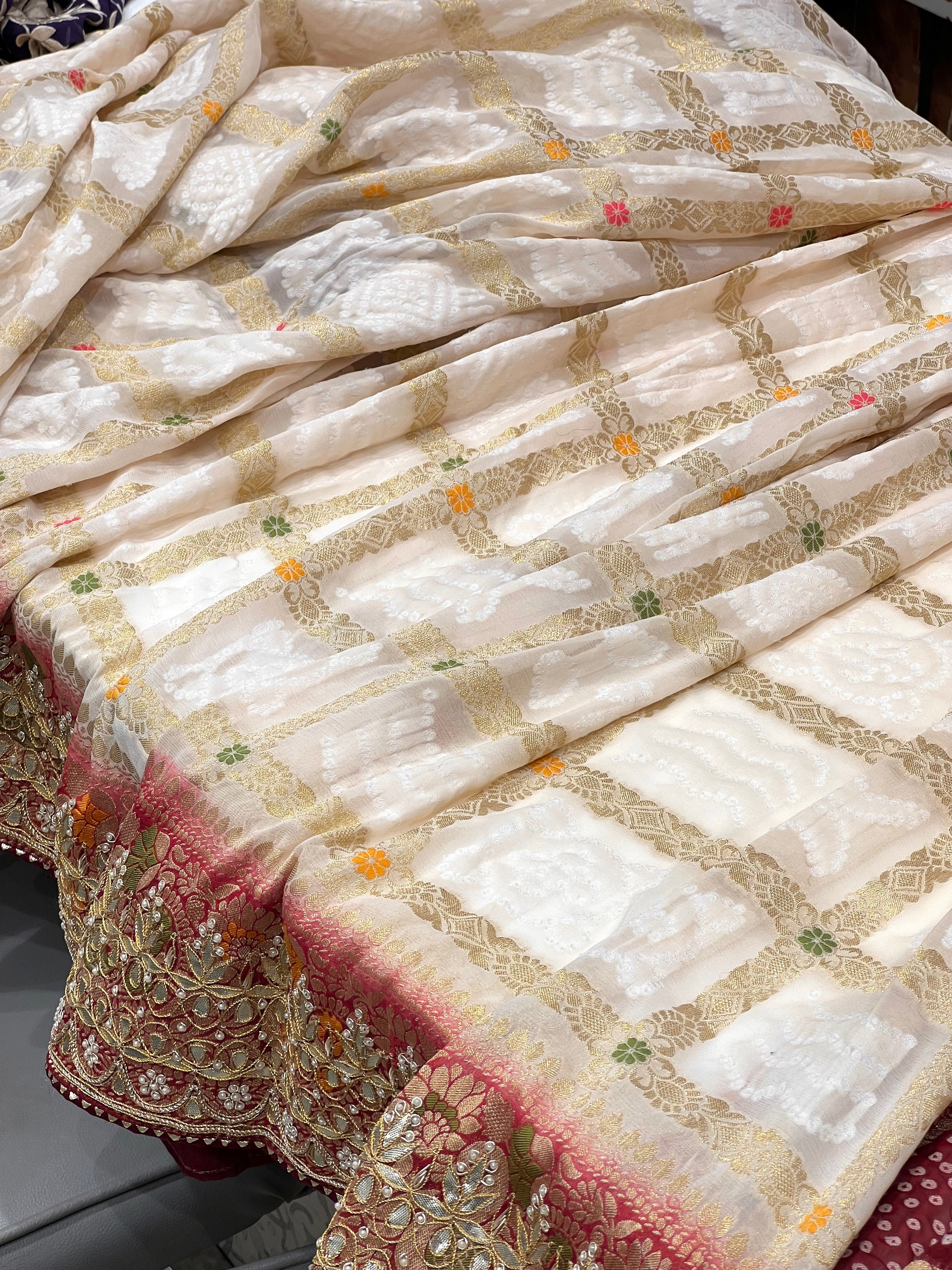 Beige Gharchola Gotapatti Saree