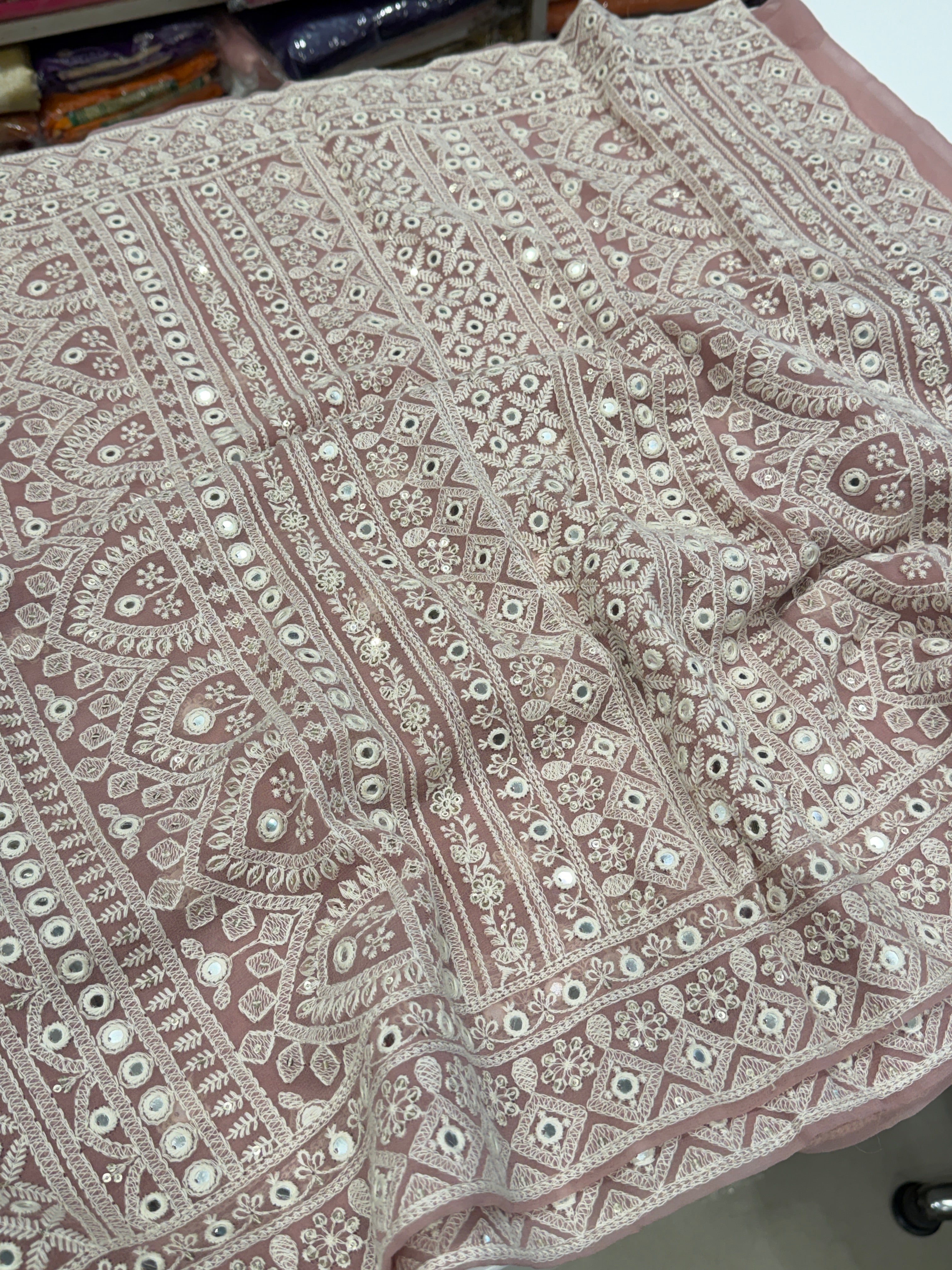 Blush Pink Georgette Chikankari Gota Mirror Resham Saree