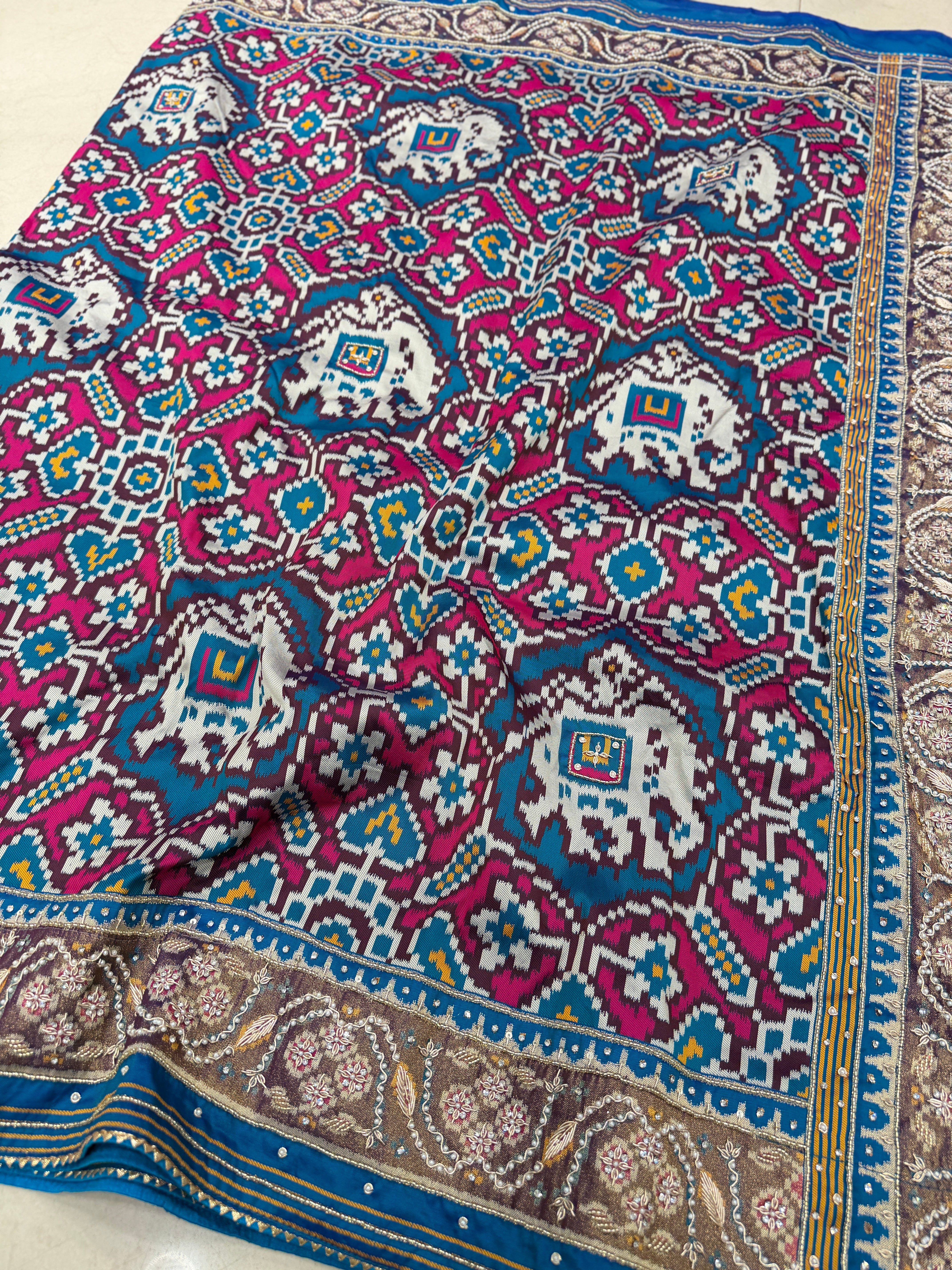 Blue Rani Chabdi Elephant Patola Hand Embroidery Saree