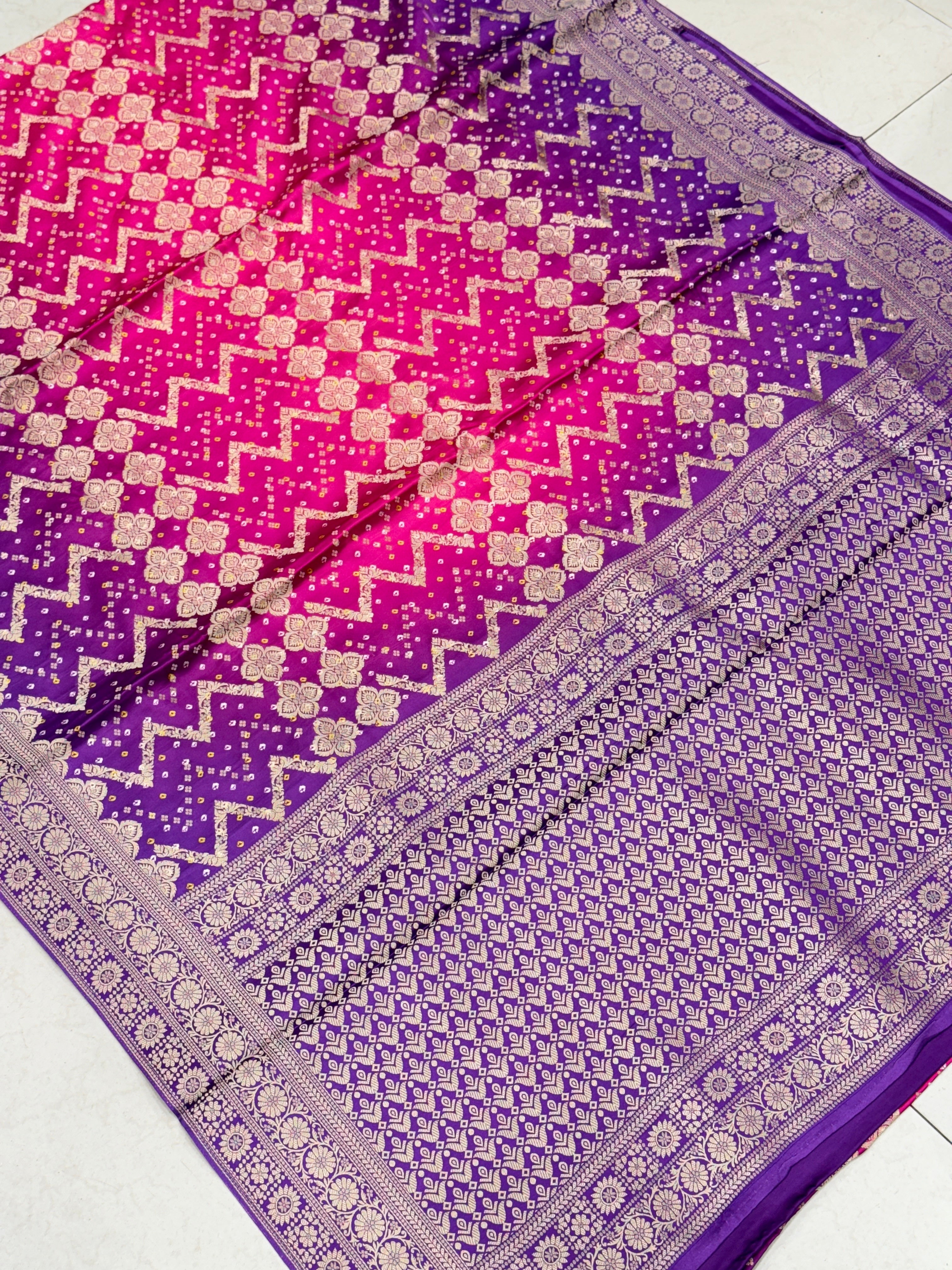 Shaded Rani Purple Bandhej Style Modal Satin Saree