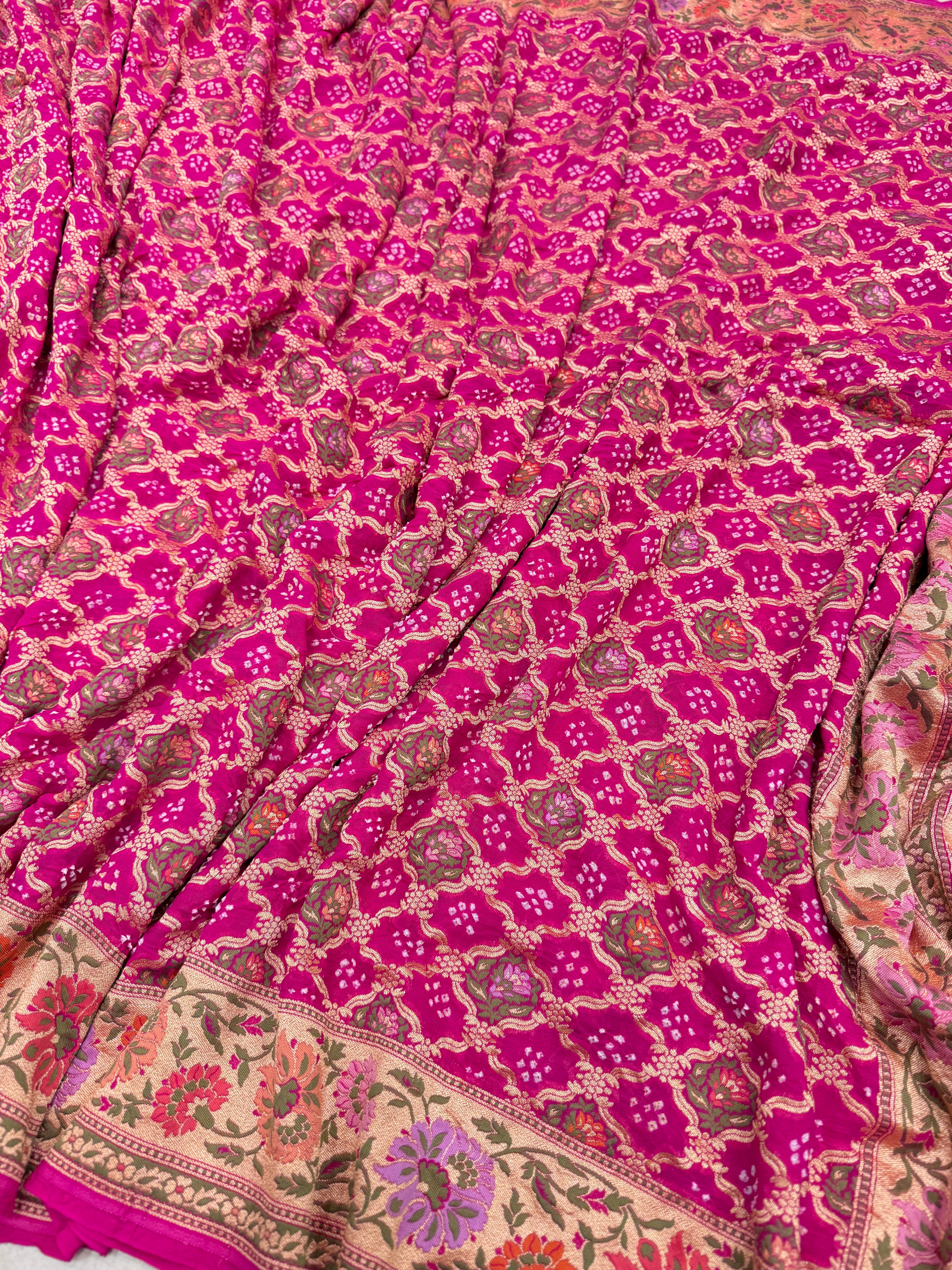 Rani Floral Border Meenakari Rai Bandhej Georgette Bandhini Saree