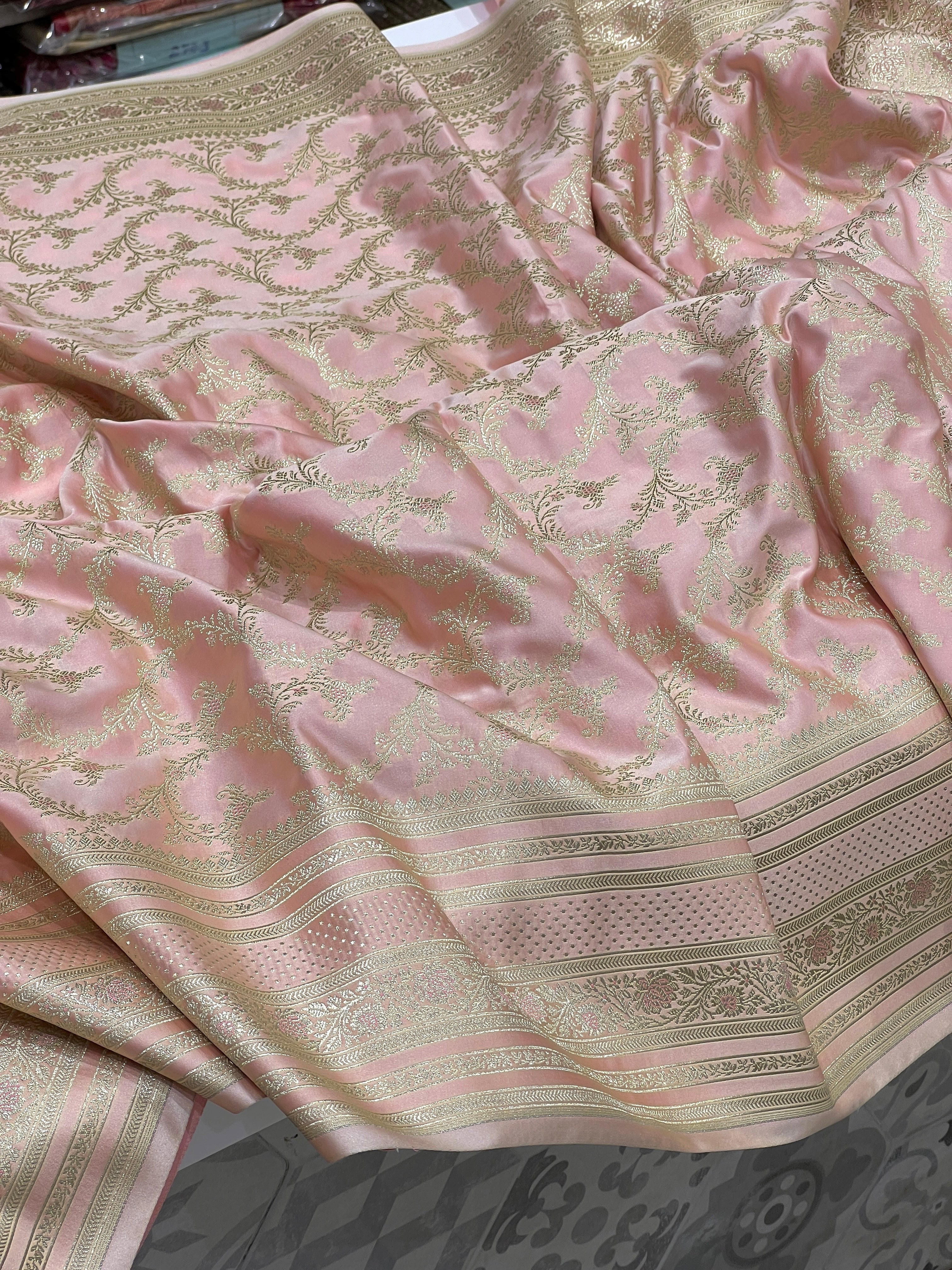 Peach Pink Banarasi Big Border Saree