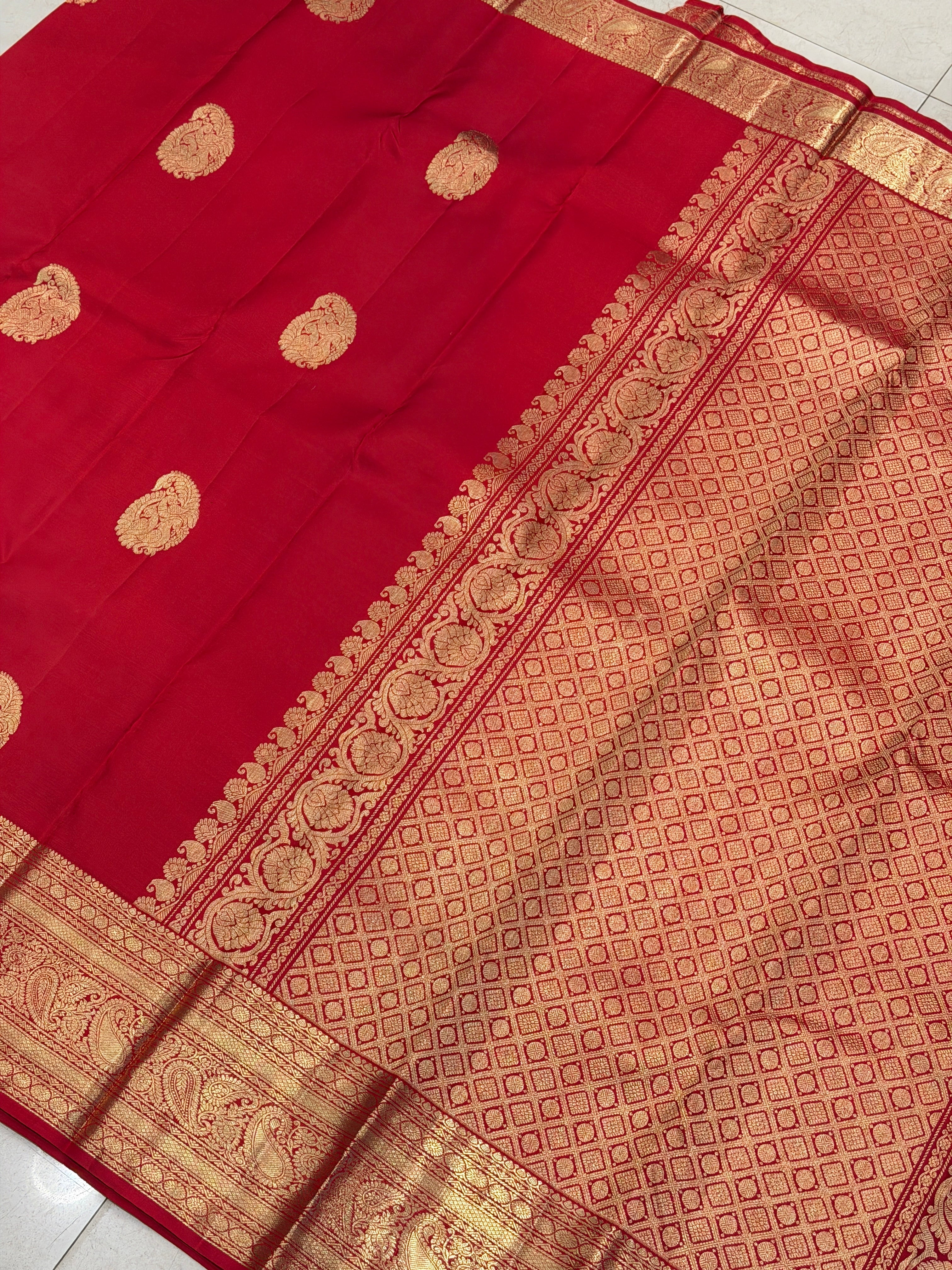 Red Peacock Motif Handloom Pure Silk Kanjivaram Saree