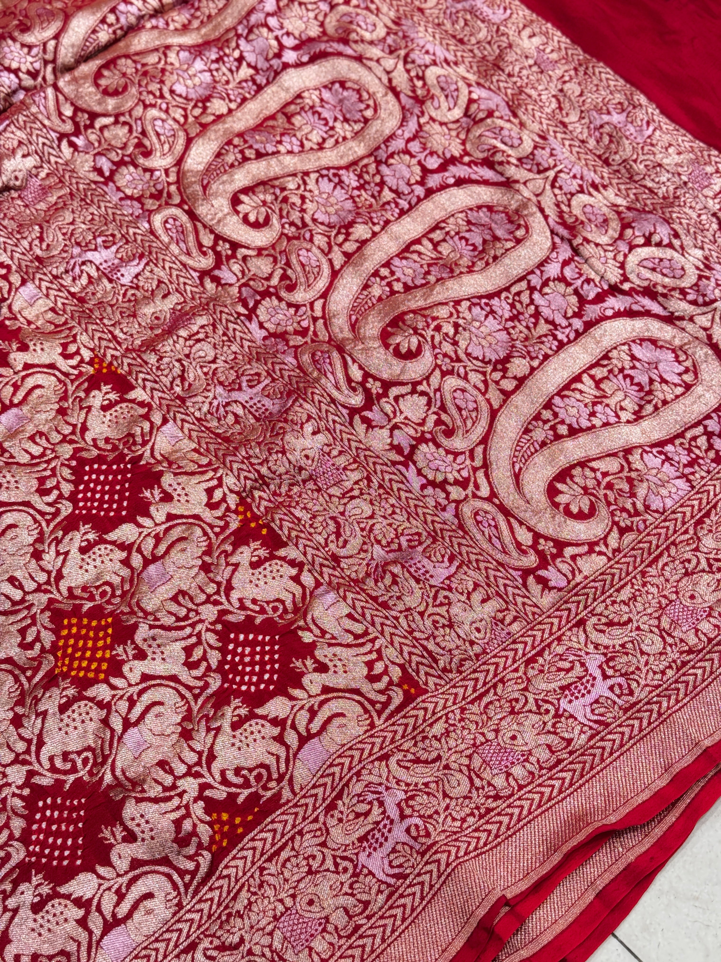 Red Kadwa Weave Bandhej Saree