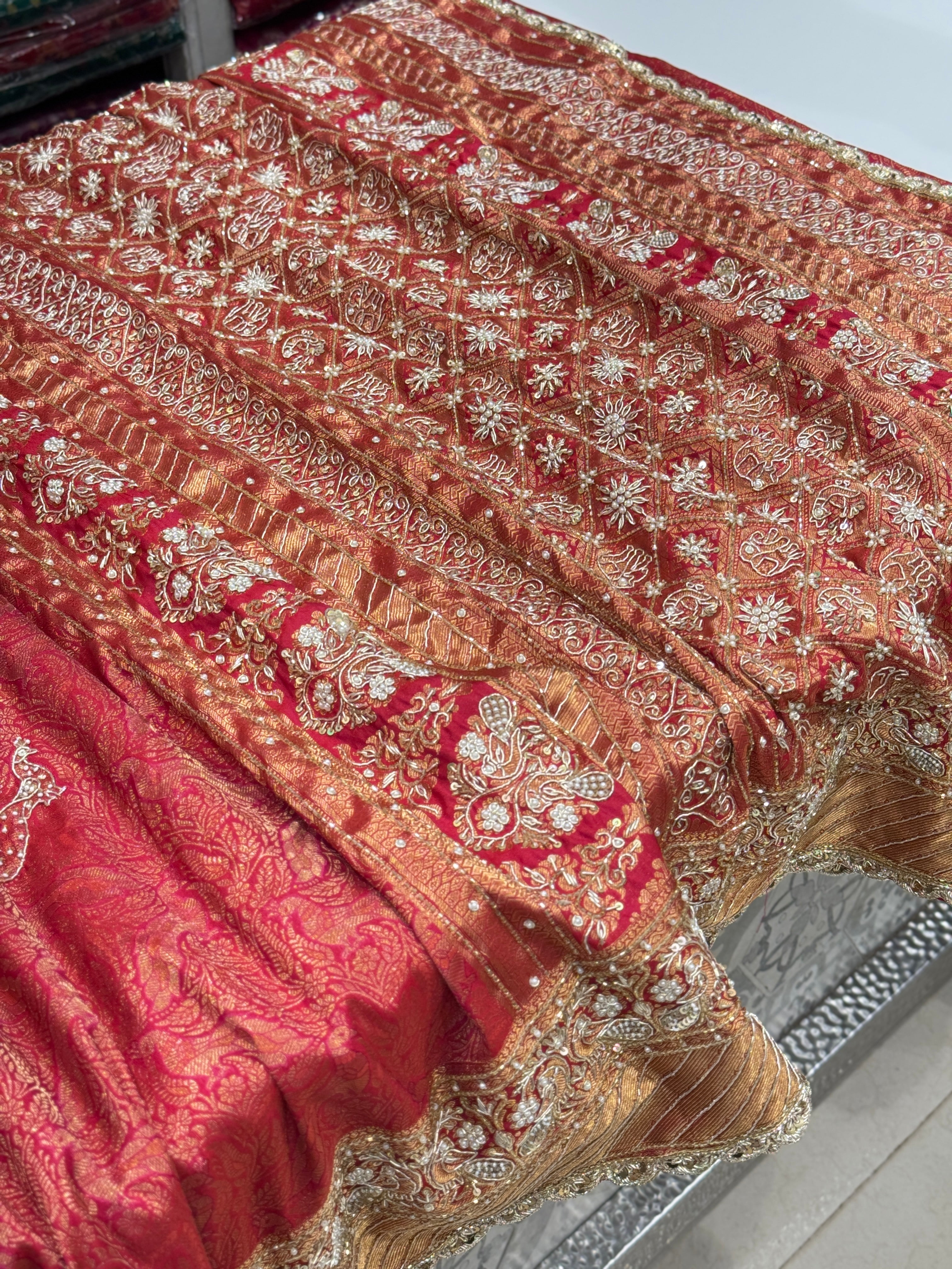 Crimson Kanjivaram Zardosi Hand Embroidery Saree