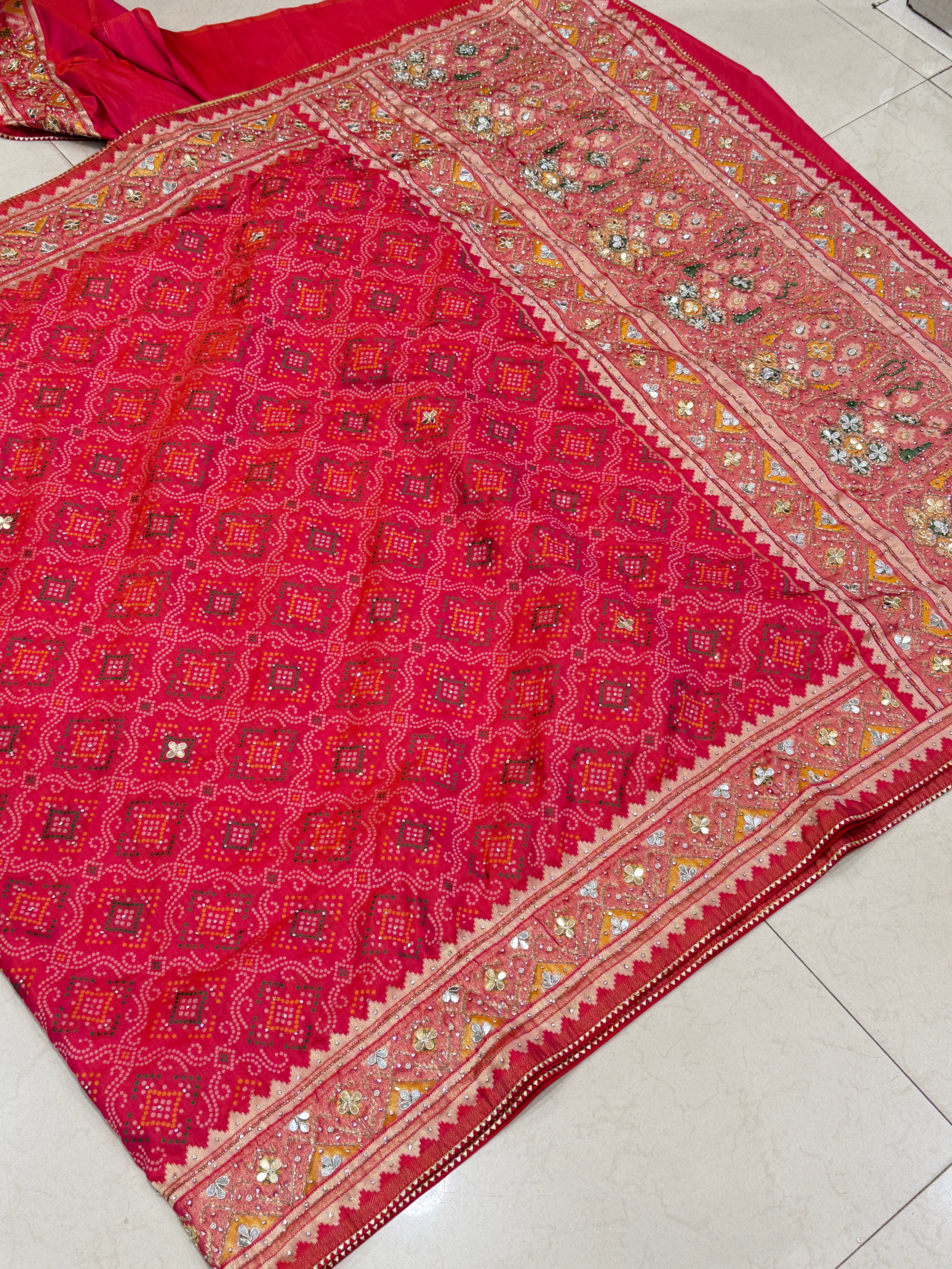 Rani Pink Patola Bandhej Saree Hand Embroidery Saree