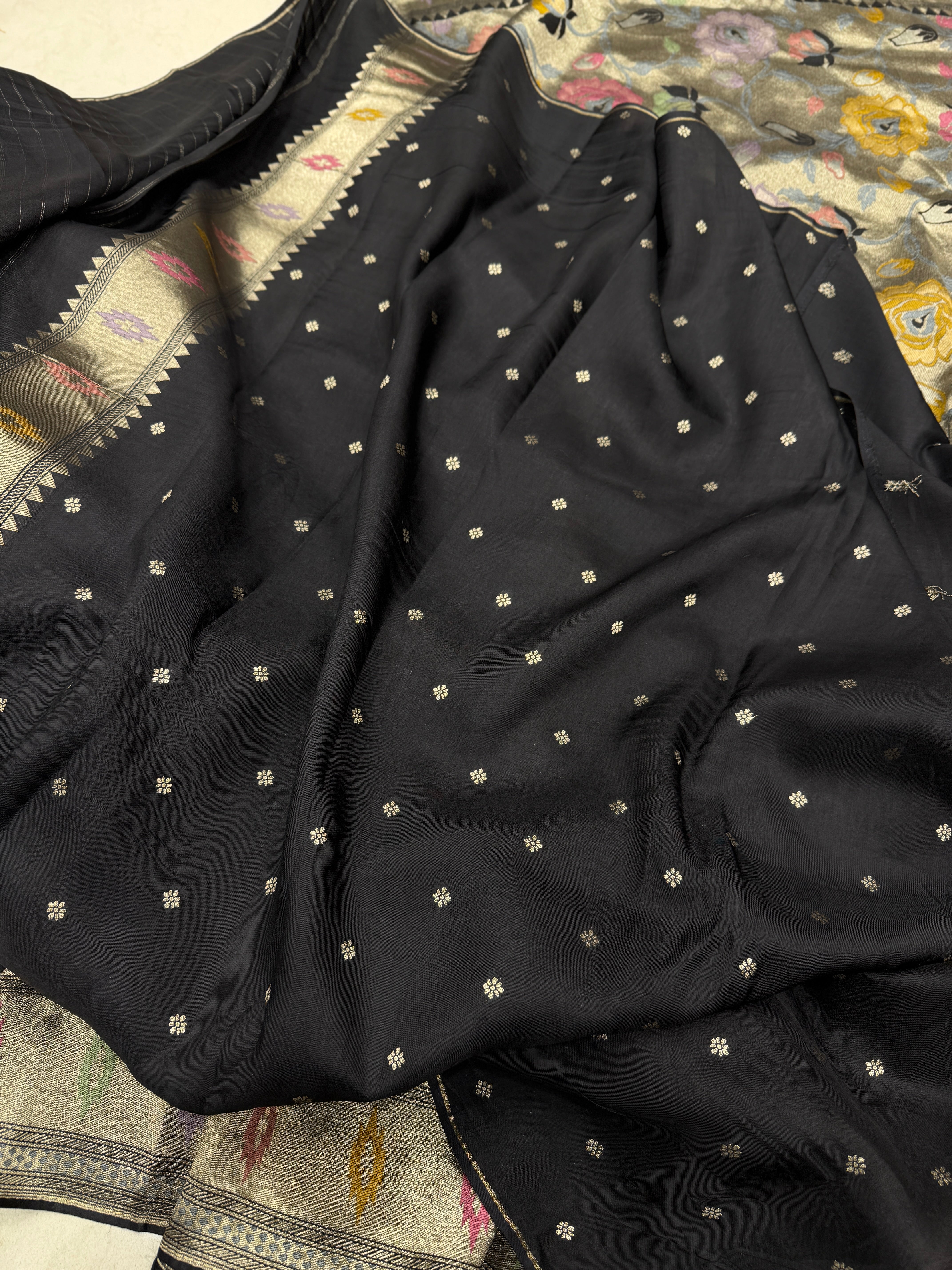 Black Banarasi Munga Tissue Meenakari Saree