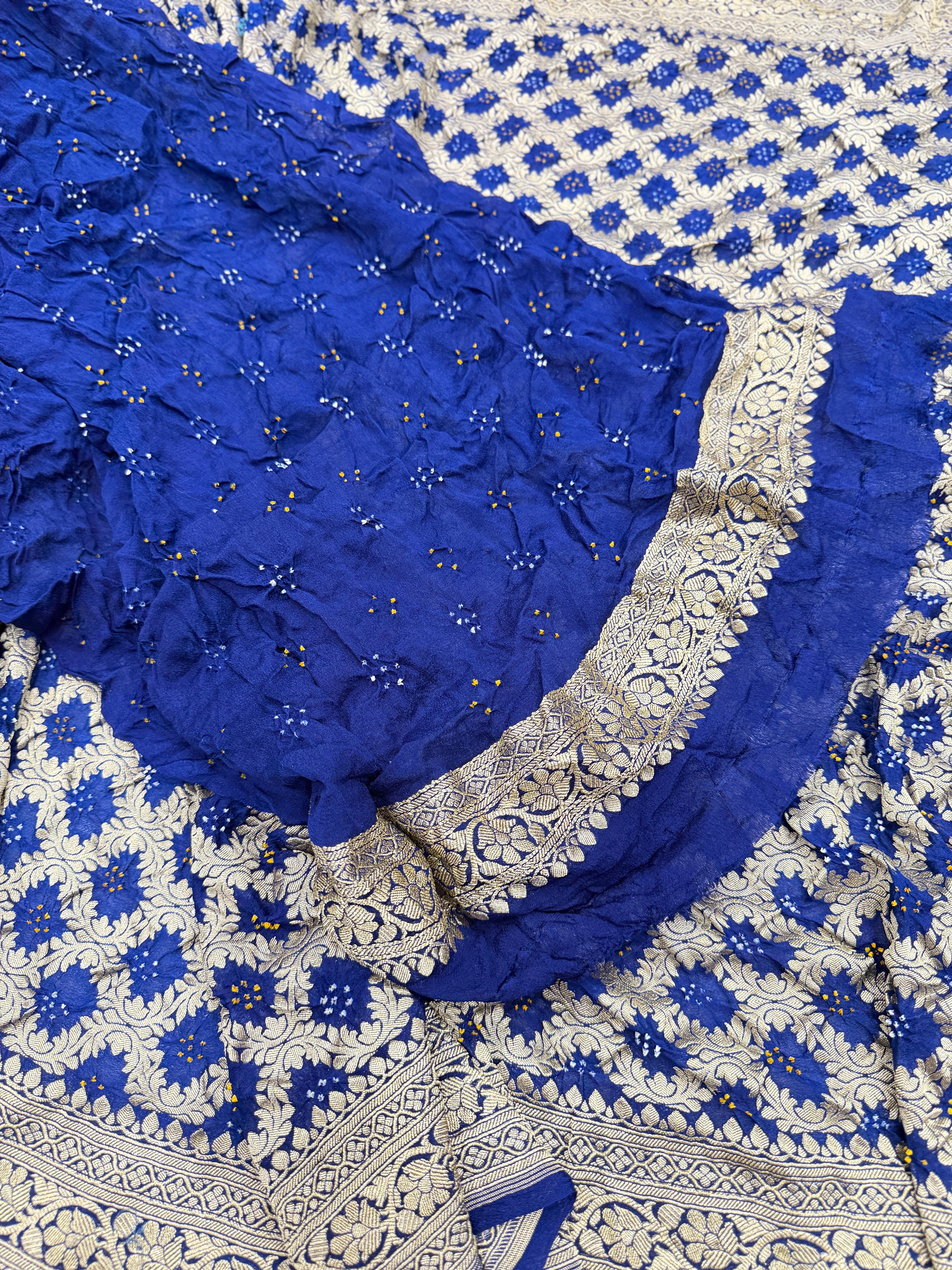 Royal Blue Bandhej Bandhini Saree