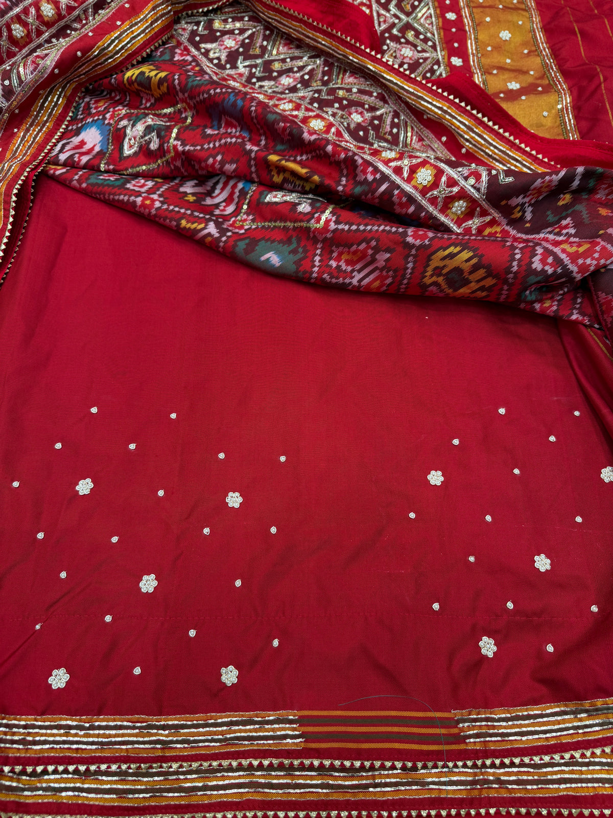 Red Handloom Patan Patola Hand Embroidery Pita Zardosi Saree