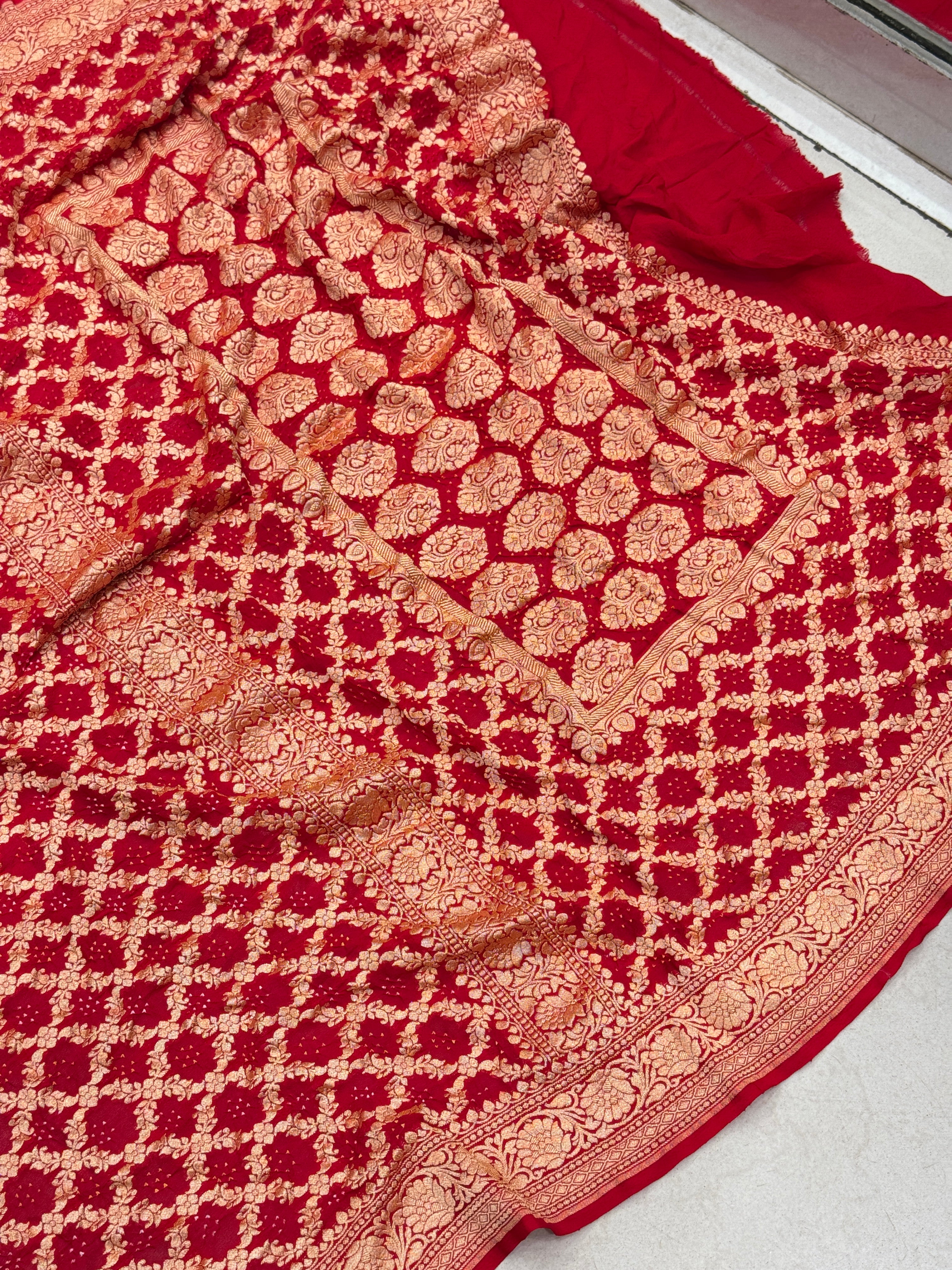 Red Bandhej Bandhini Saree