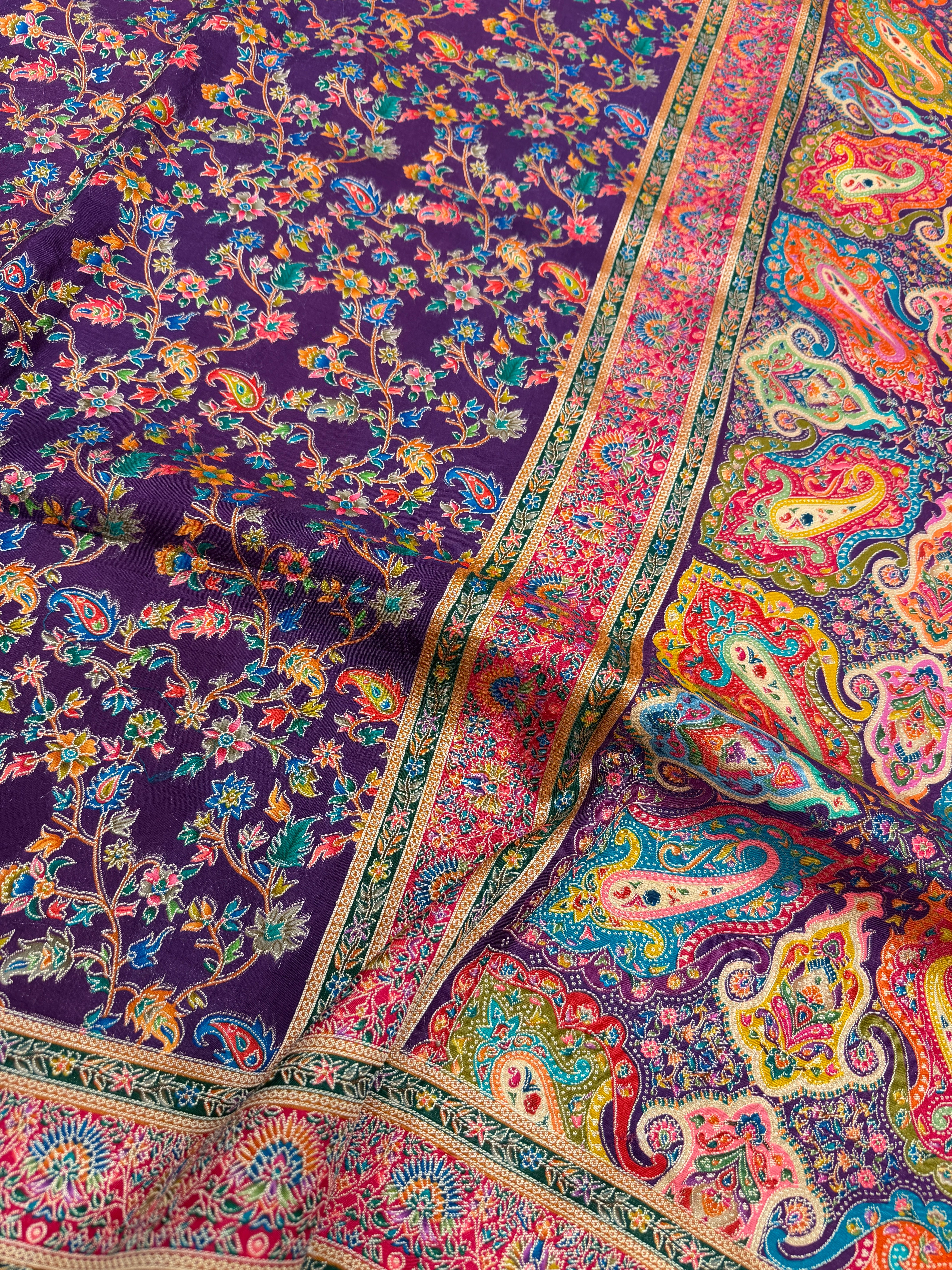 Violet Weaved Pashmina Style Multi Colour Saree