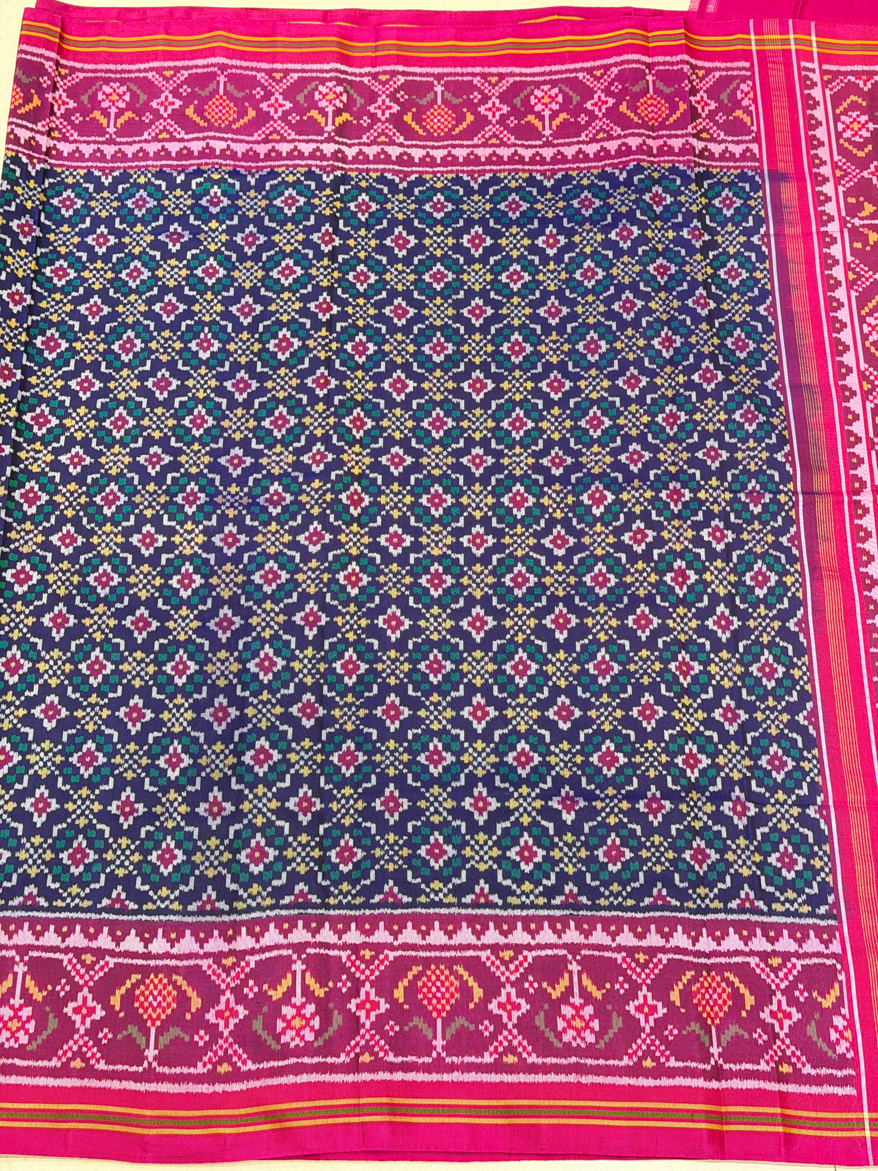 Blue Button Phool Patan Patola Handloom Pure Silk Saree