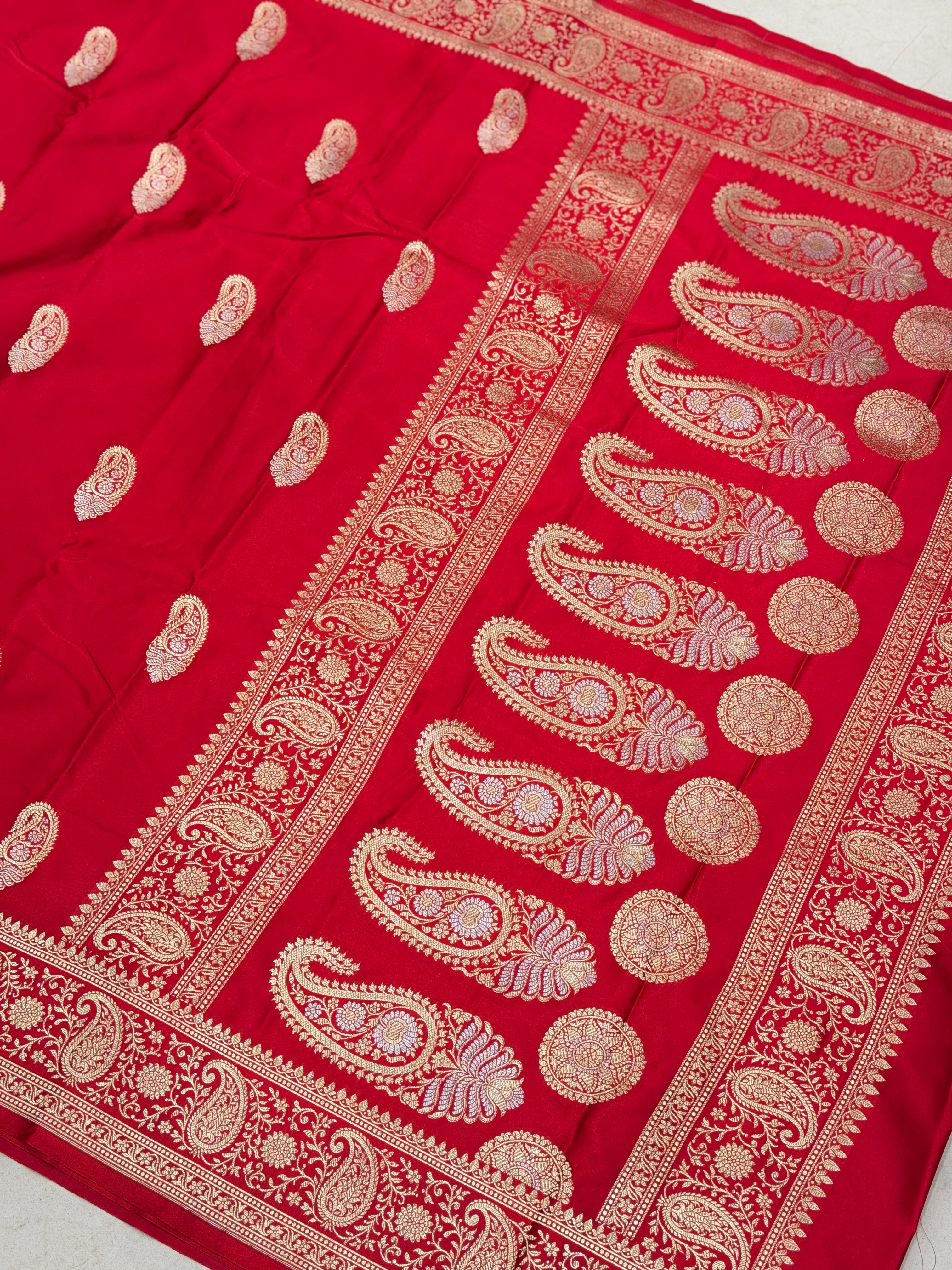 Red Sona Roopa Keri Butta Banarasi Silk Saree